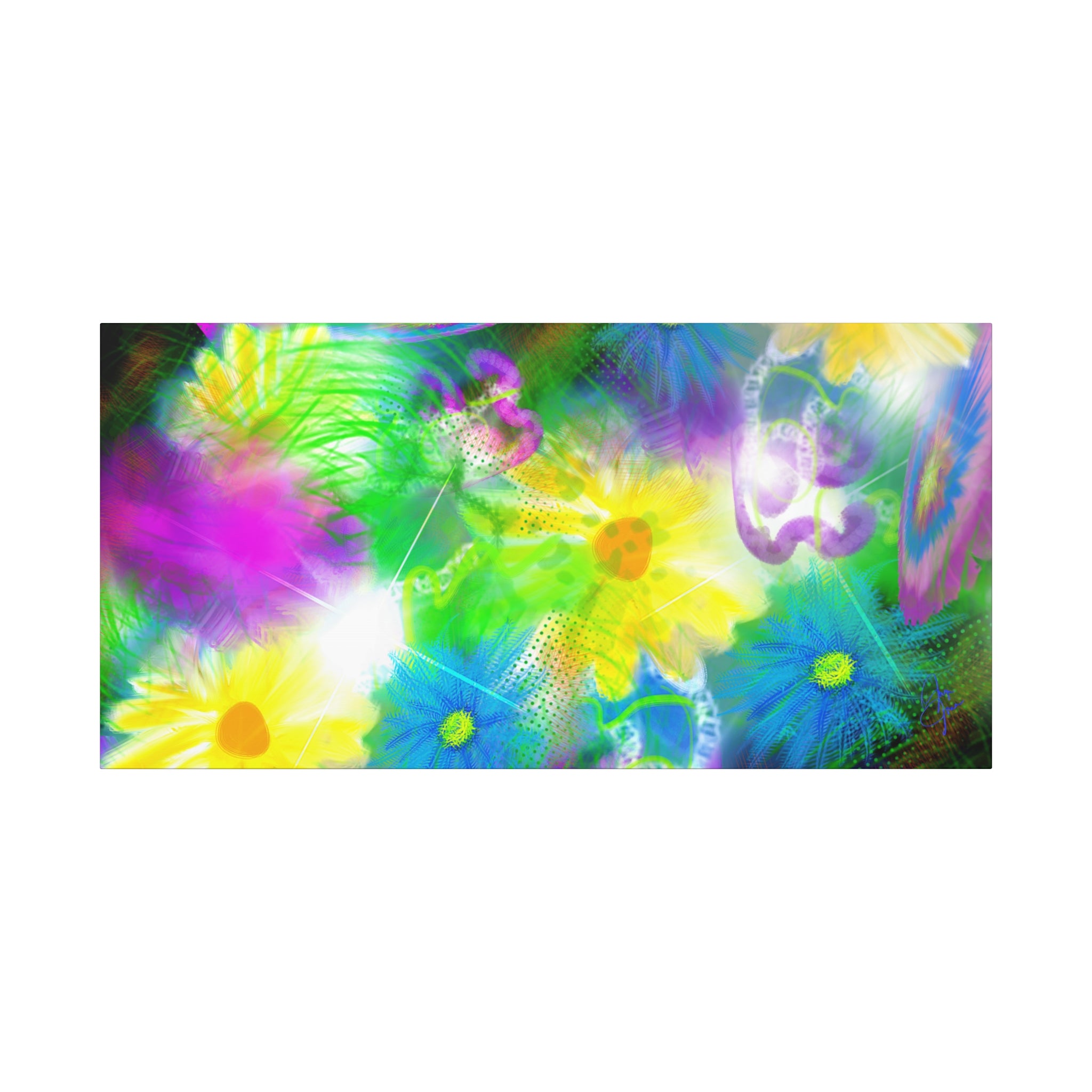 Bright Floral Abstract Matte Canvas Wall Art — Vibrant Daisy Pop
