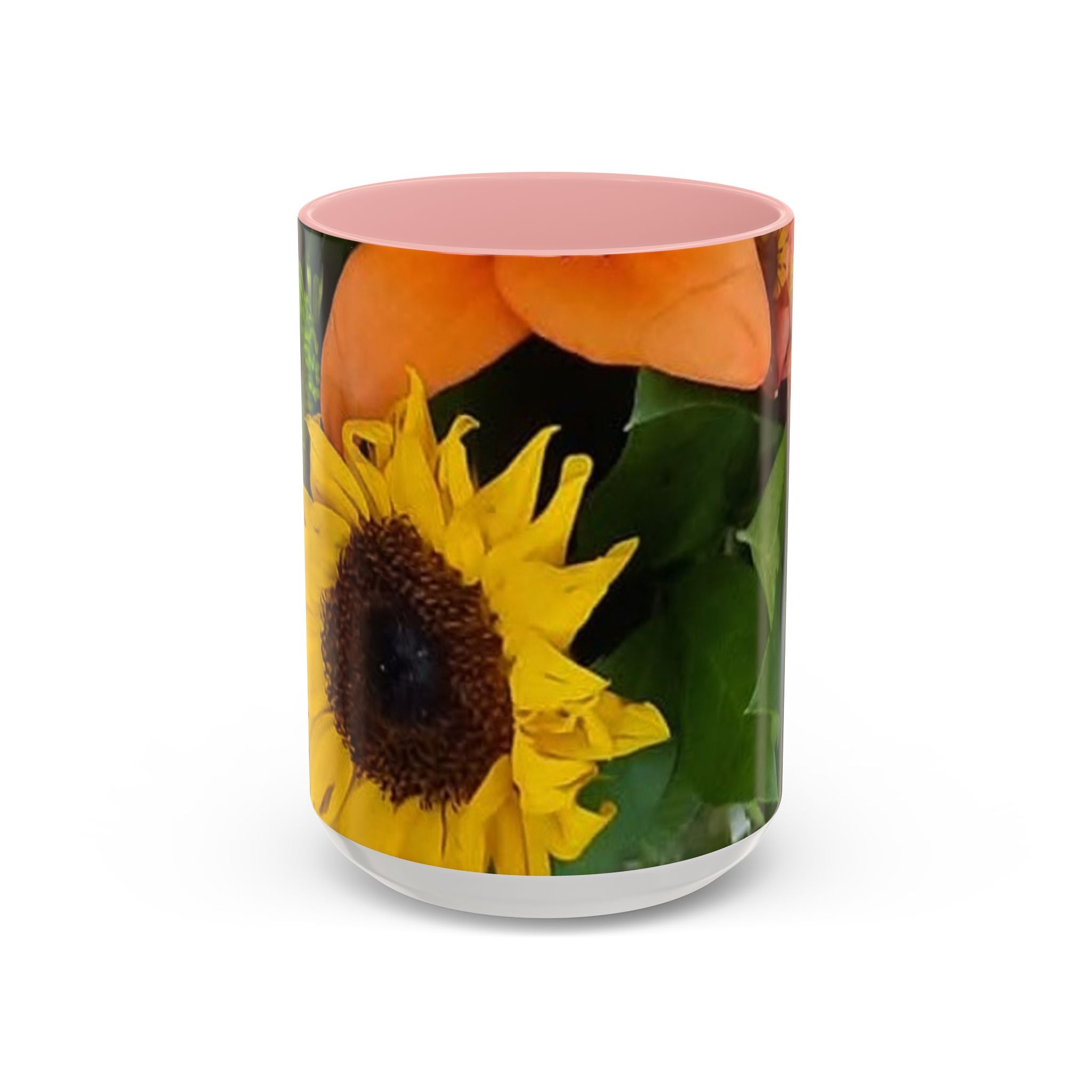 Sunflower & Peach Floral Accent Coffee Mug — Bright Botanical 11/15oz