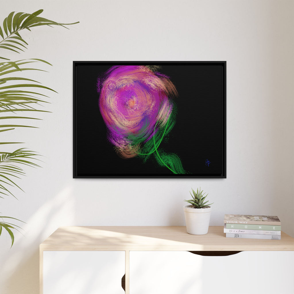 Abstract Rose Swirl Matte Framed Canvas — Multicolor Floral Wall Art