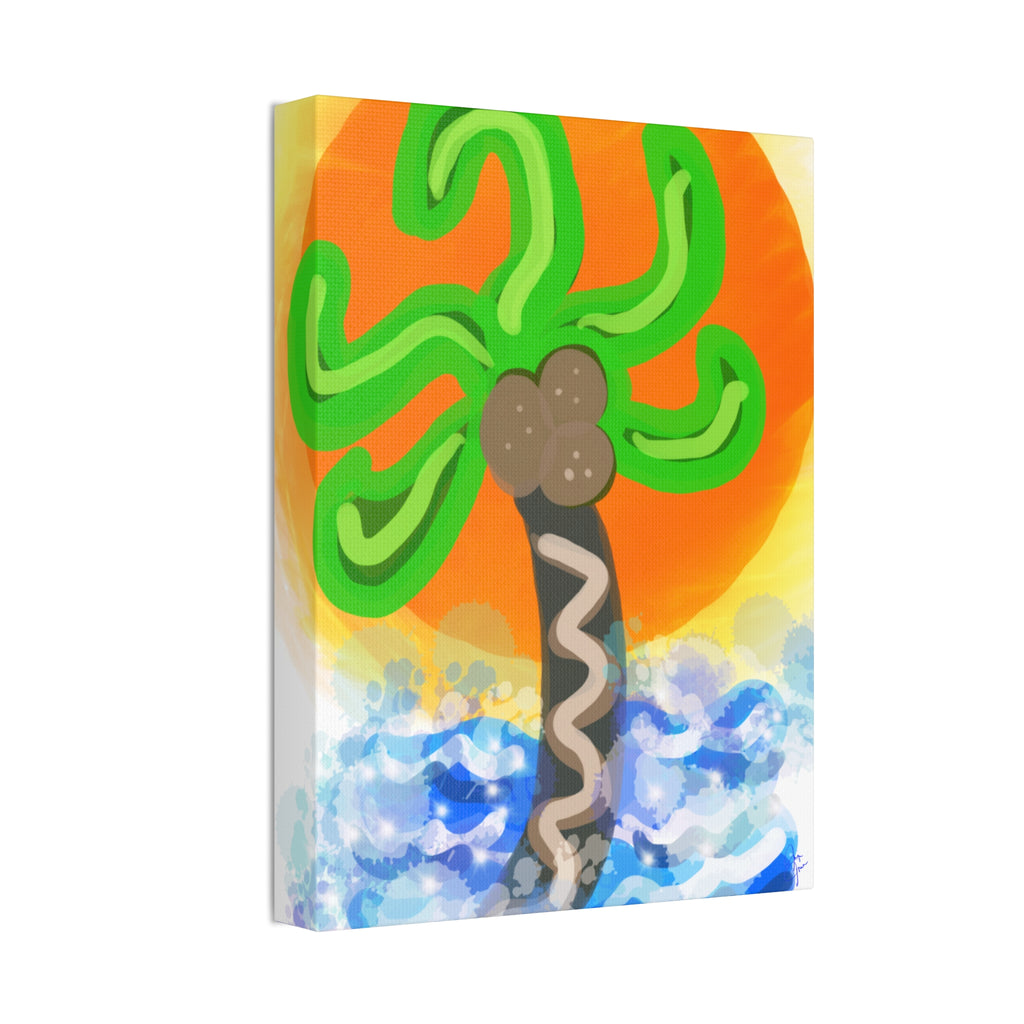 Palm Tree Sunset Canvas Print — Whimsical Tropical Wall Art