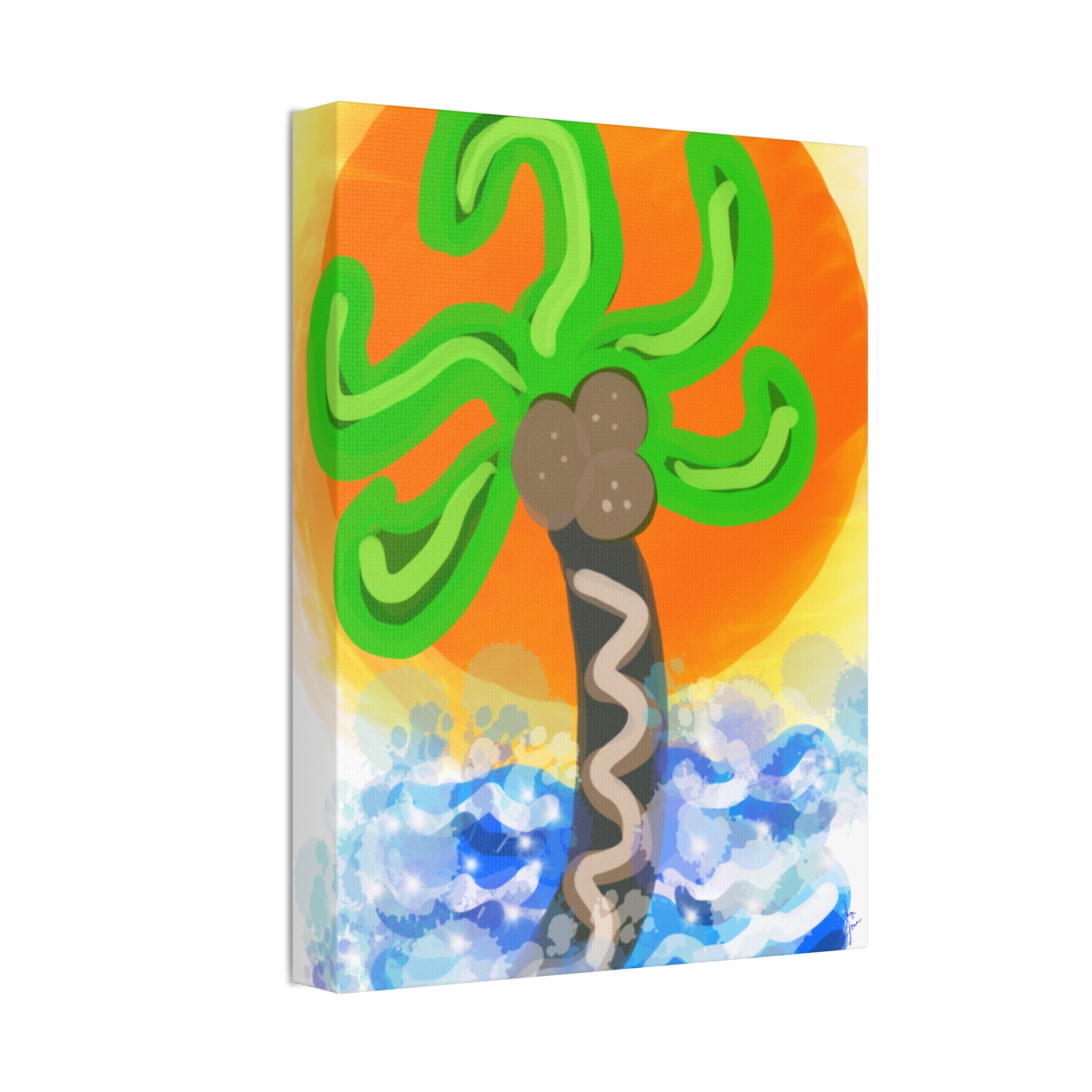 Palm Tree Sunset Canvas Print — Whimsical Tropical Wall Art