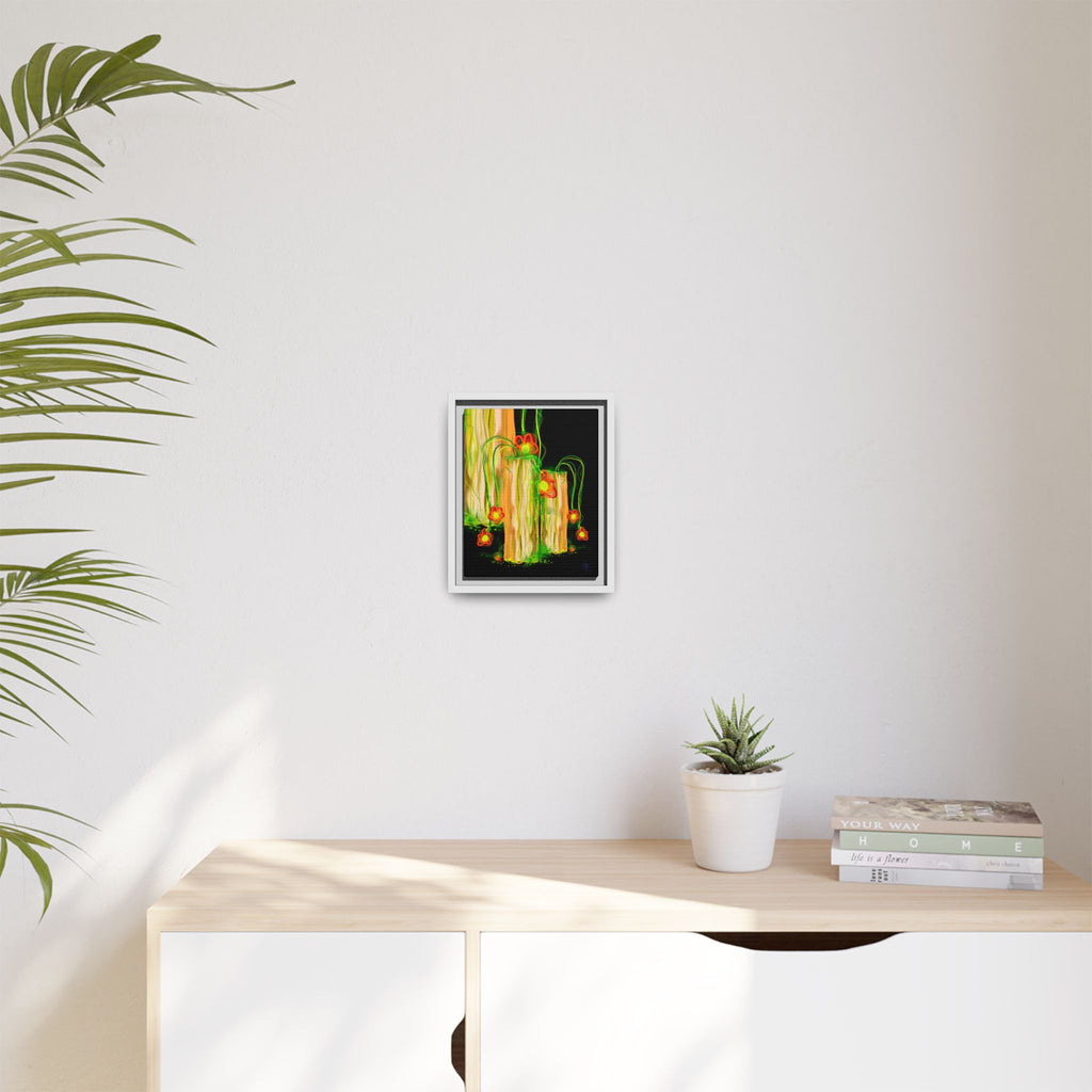 Framed Matte Canvas Print — Neon Floral Candlelight Art