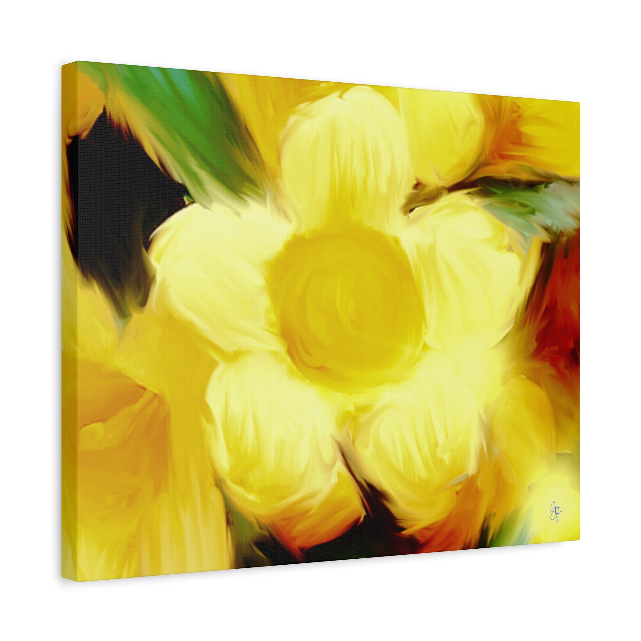 Yellow Floral Canvas Wall Art – Bright Sunflower-Style Painting, Matte Stretched Print