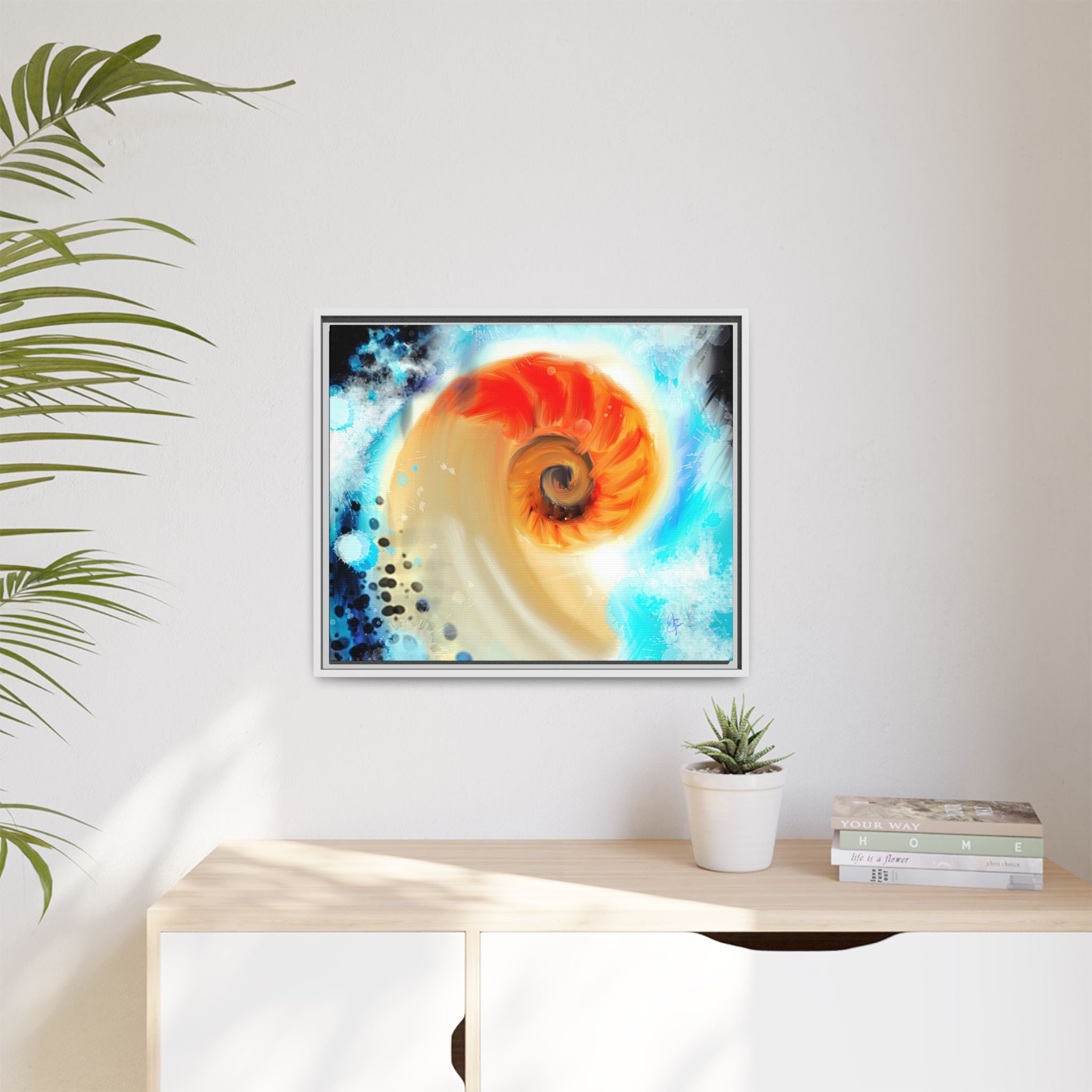 Framed Abstract Spiral Canvas Art — Vibrant Nautical Wave Print