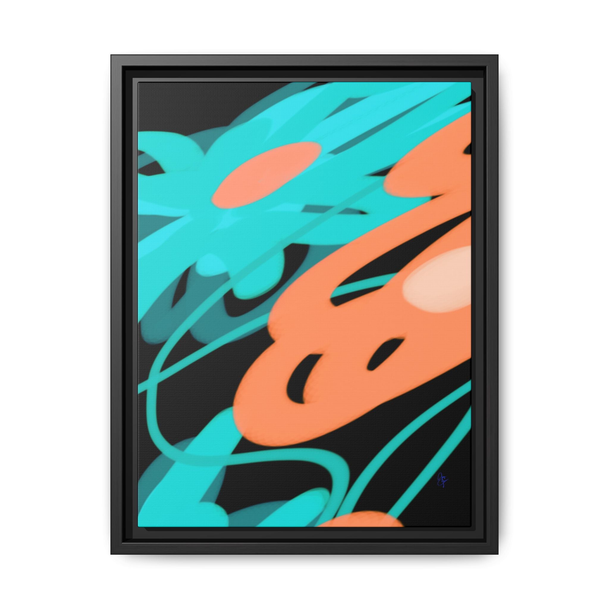 Abstract Teal & Coral Splash Framed Canvas