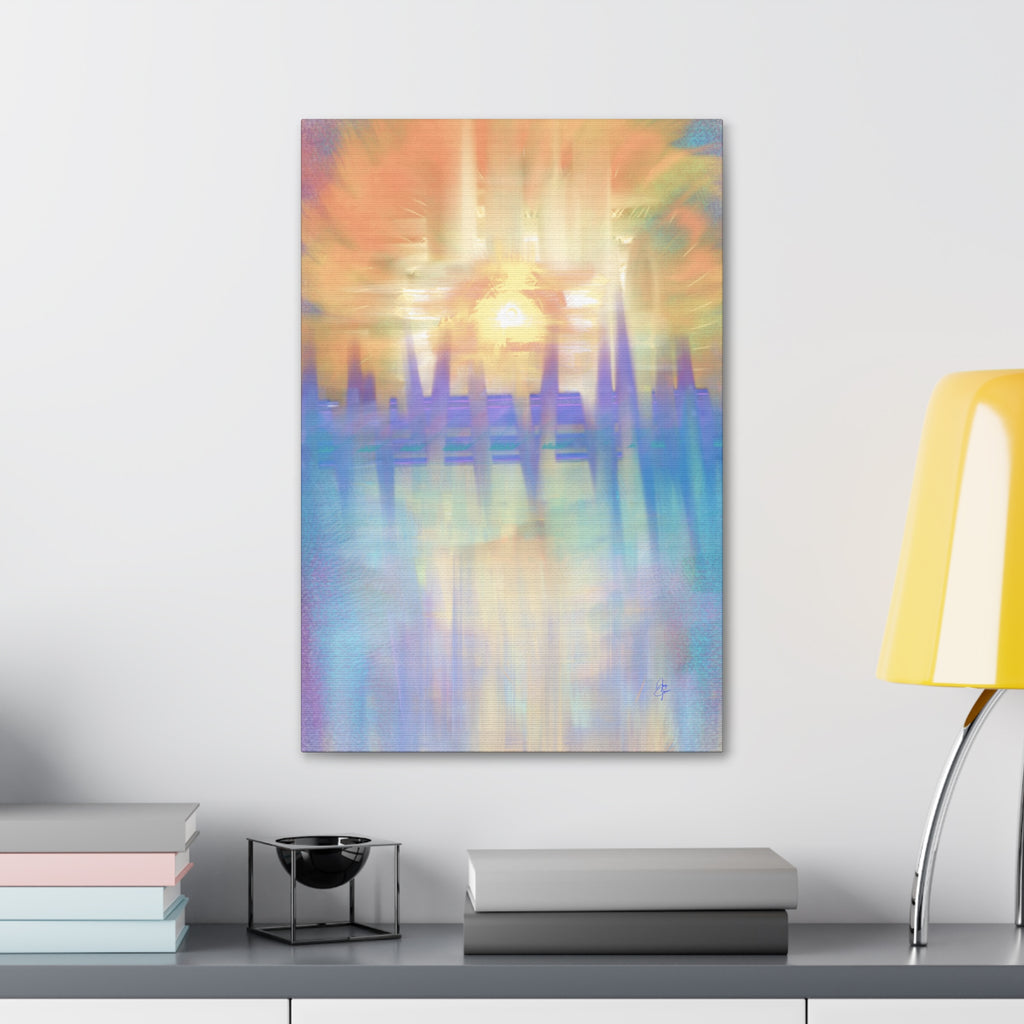Sunrise Dreamscape Canvas Wall Art — Pastel Abstract Stretched Canvas (1.5")