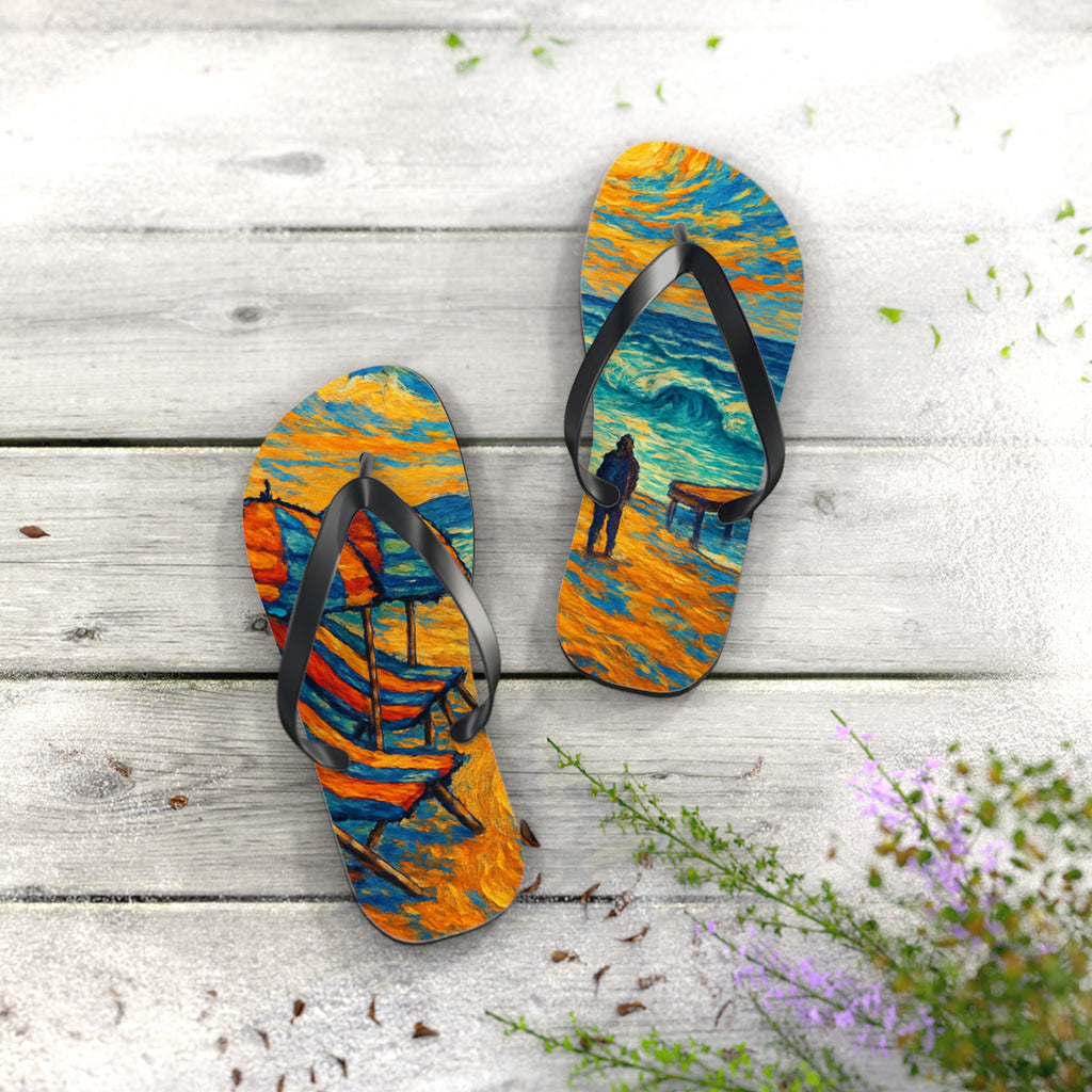 Beach Scene Flip Flops – Colorful Impressionist Seaside Print