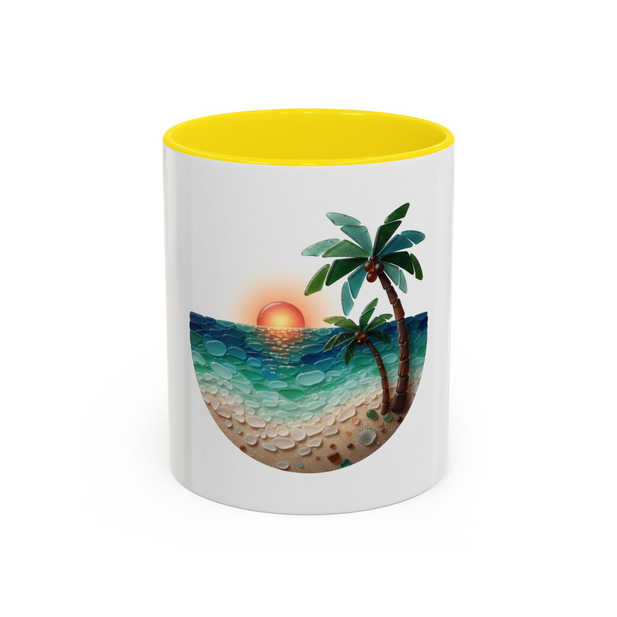 Sunset Beach Coffee Mug — Tropical Palm Ocean Sunrise Accent Mug (11/15oz)