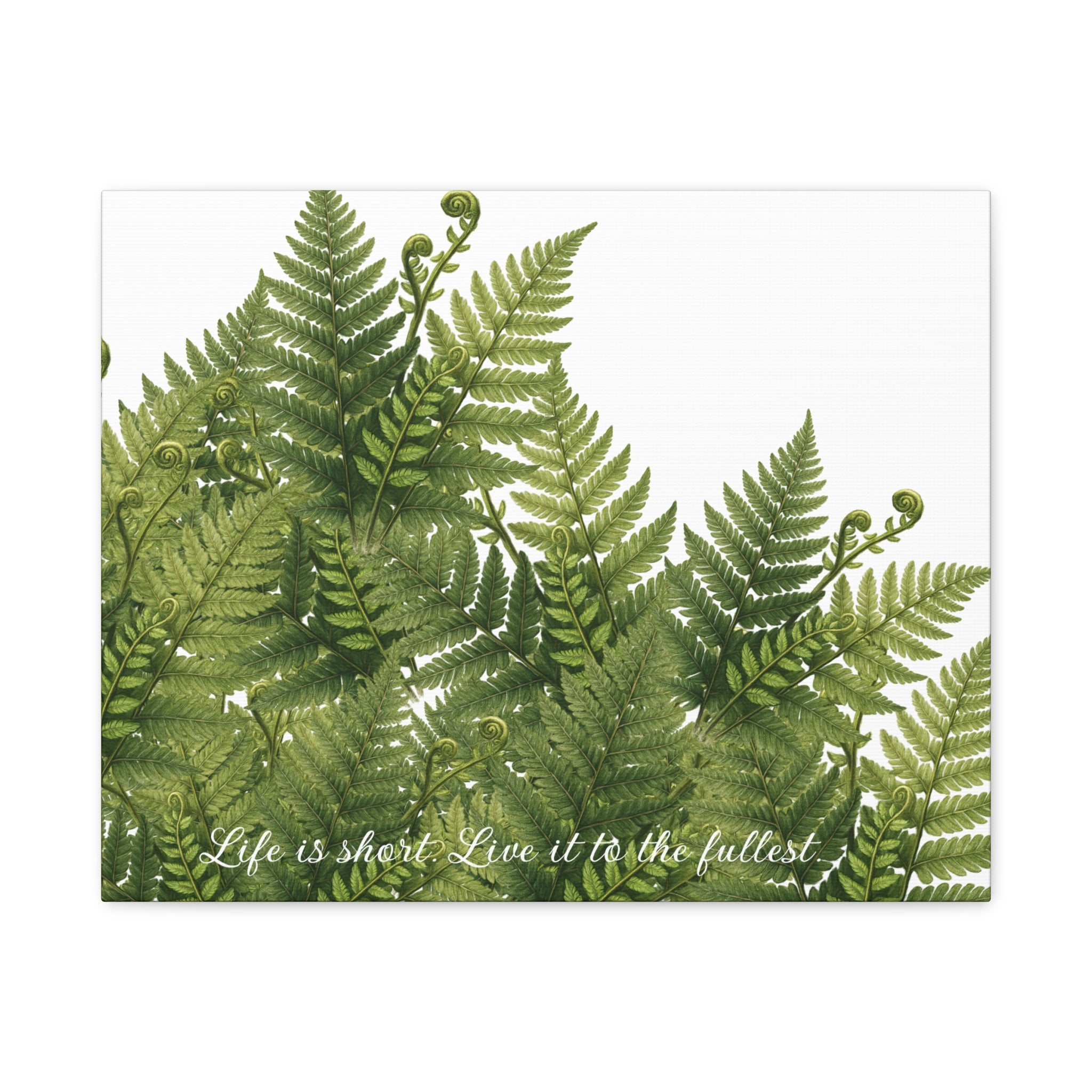 Fern Leaves Canvas Wall Art — "Life is short. Live it to the fullest." Inspirational Botanical Print