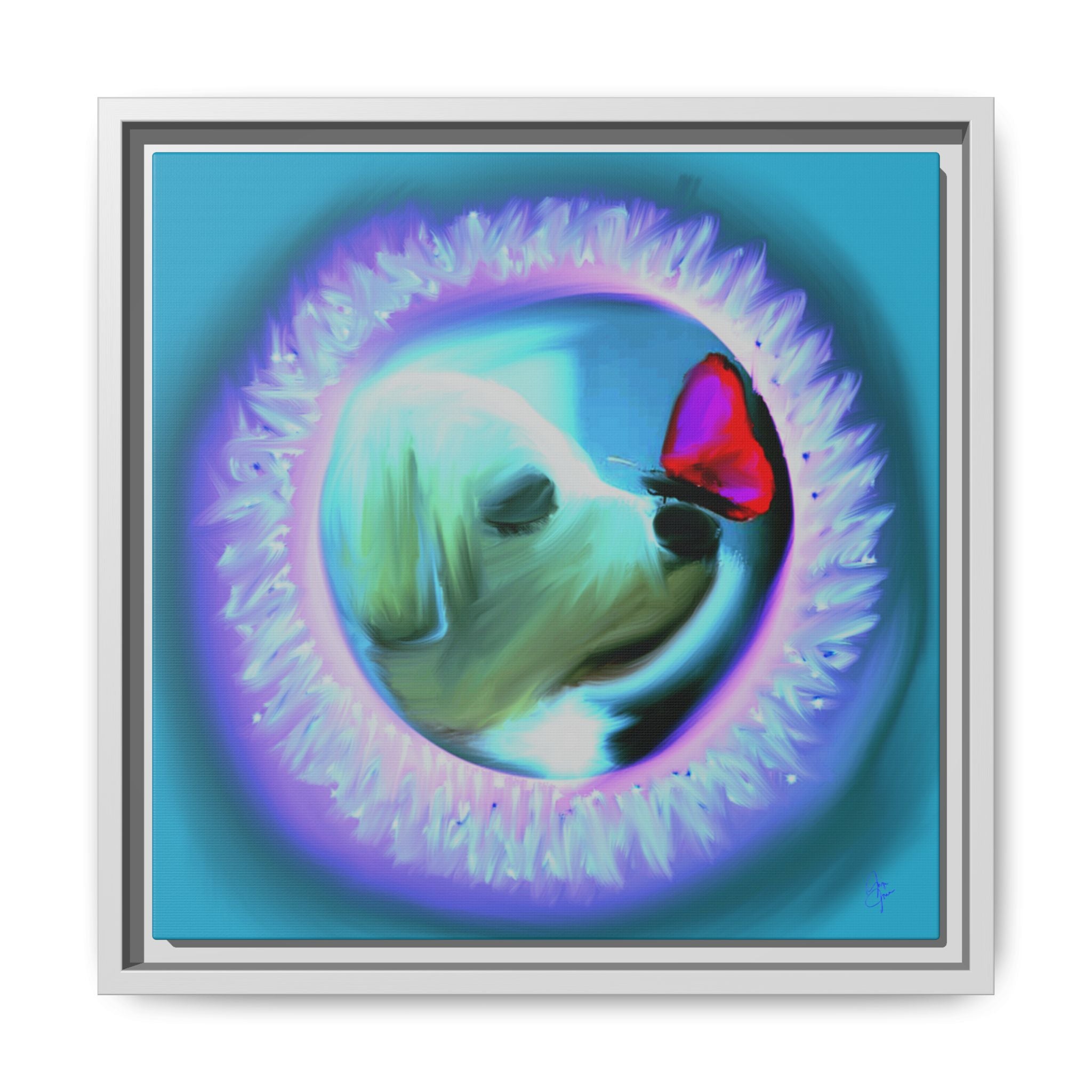 Framed Matte Canvas - Puppy with Butterfly Pop Art