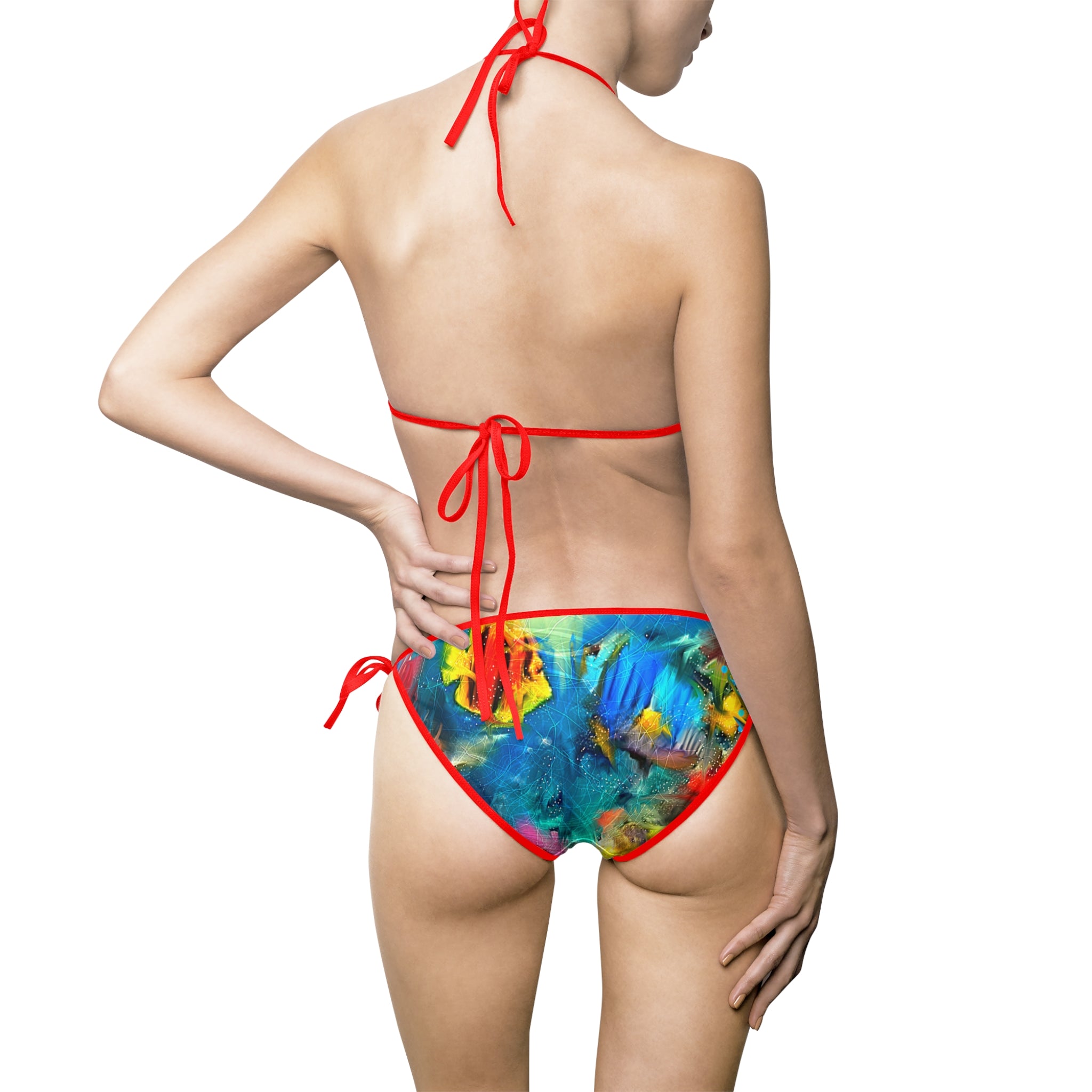 Tie-Side Tropical Watercolor Bikini — Women's Triangle Swimsuit