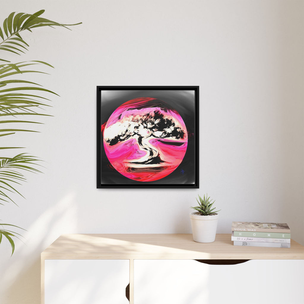 Framed Matte Canvas Art — Pink Marble Bonsai Tree