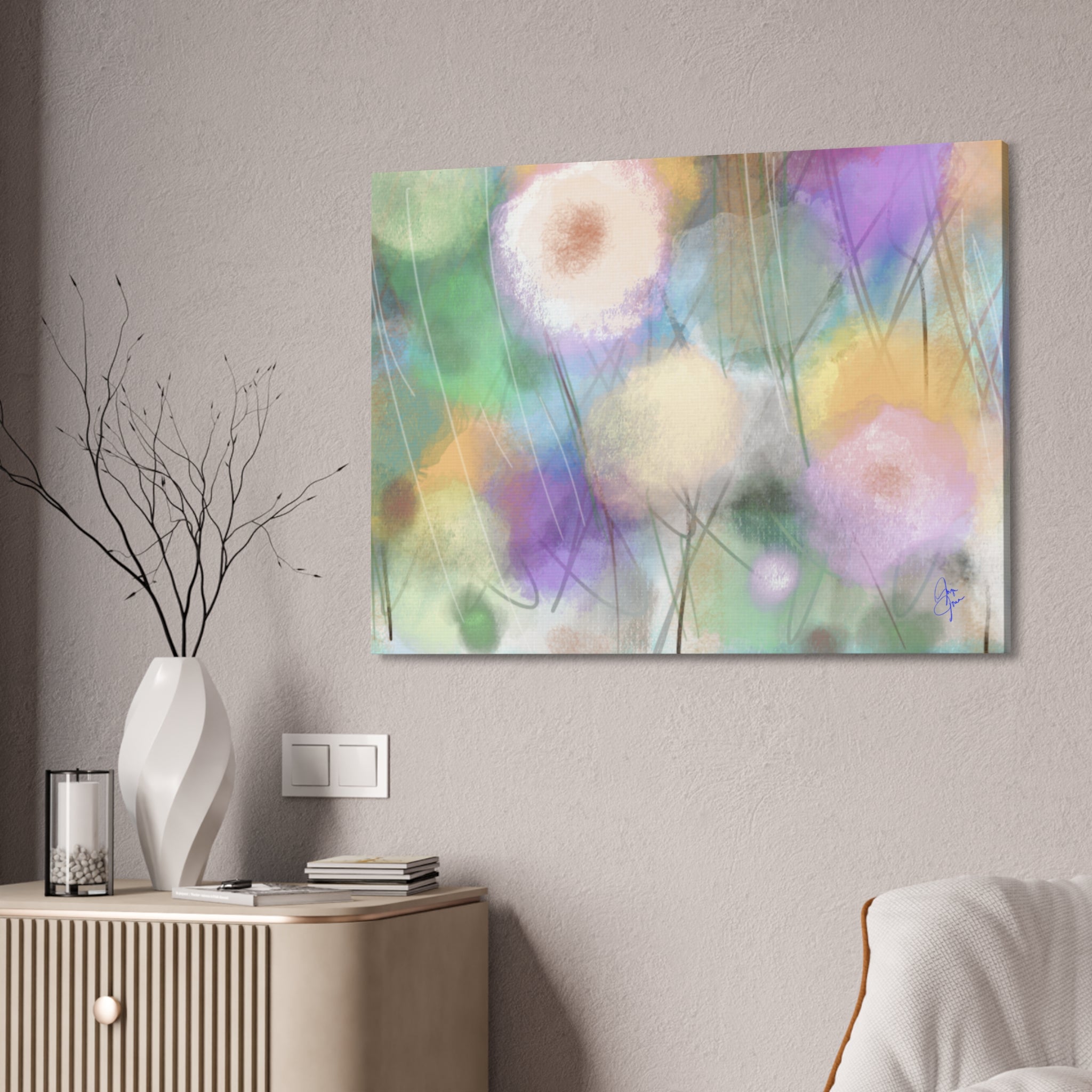 Floral Pastel Canvas Print — Dreamy Watercolor Dandelion Wall Art (1.5" Stretched)