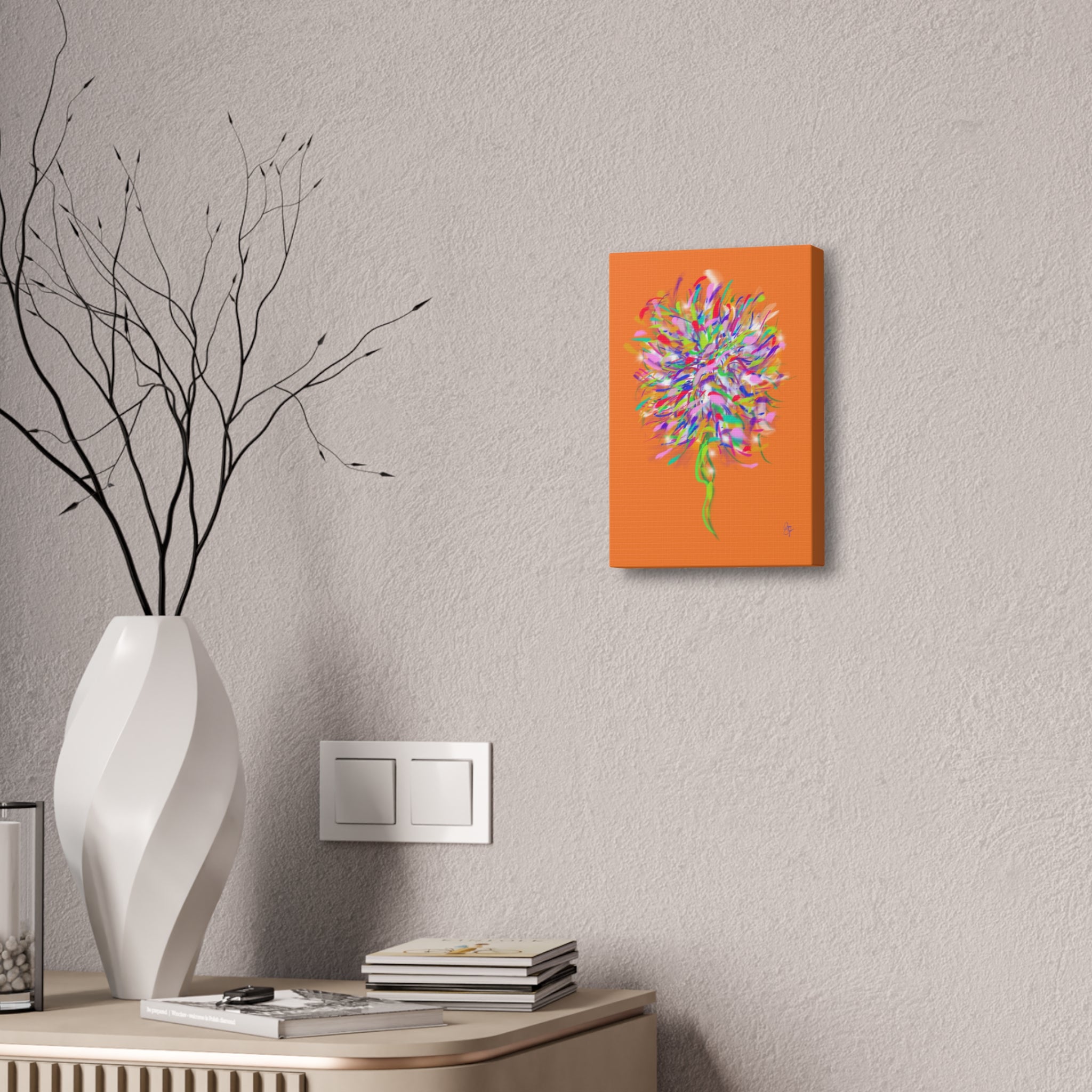 Abstract Floral Burst Canvas Print — Colorful Flower Wall Art on Deep Blue