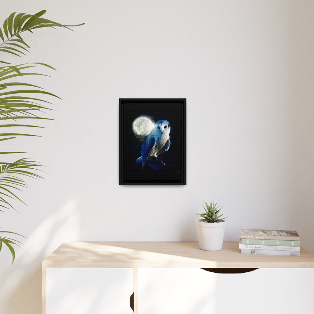 Moonlight Owl Matte Framed Canvas — Mystical Blue Owl Wall Art