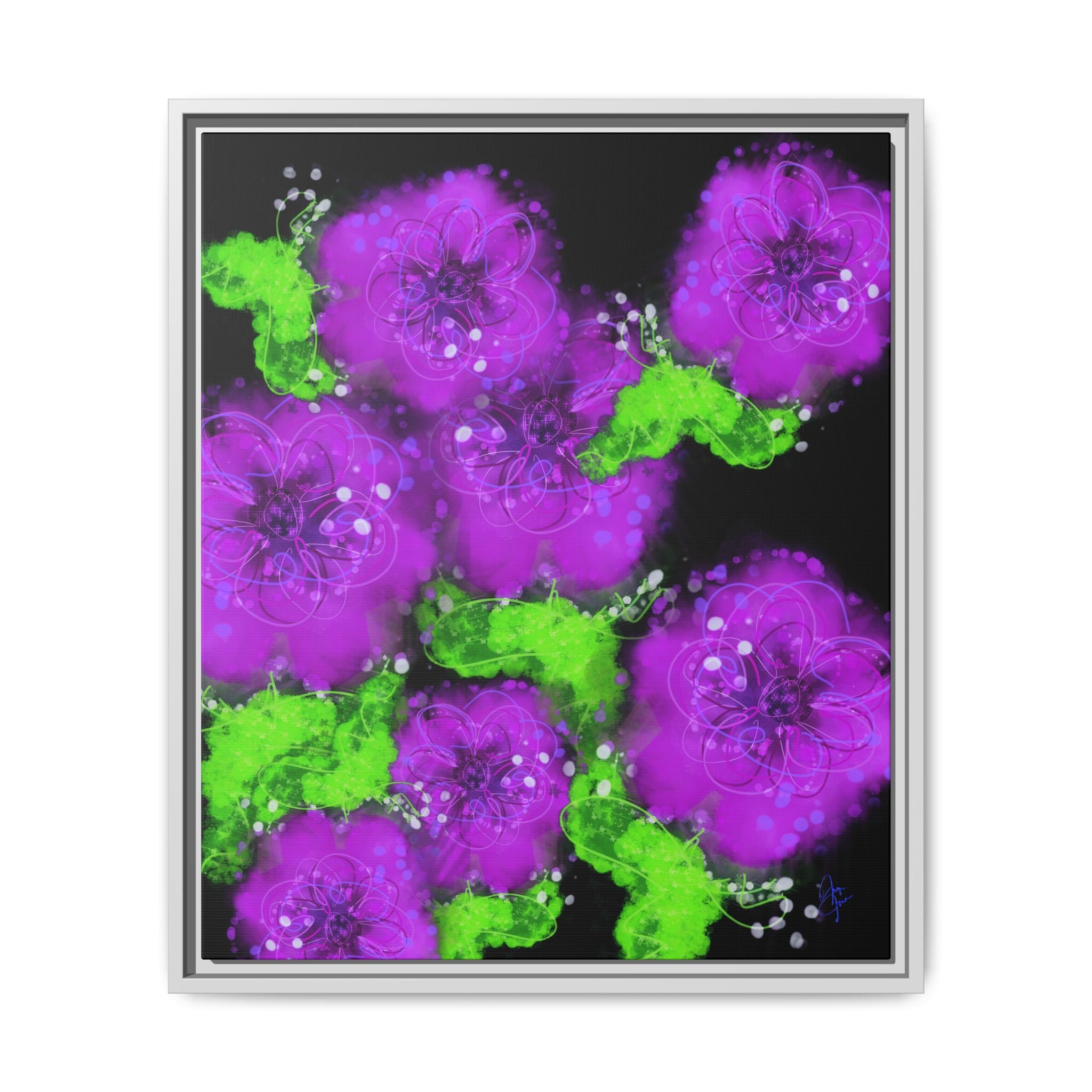 Framed Floral Canvas Print — Matte Multi-Color Blooms Wall Art