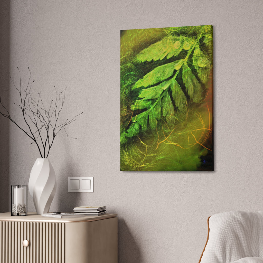 Botanical Leaf Art Canvas — Green Fern Stretched Canvas (1.5" Depth)
