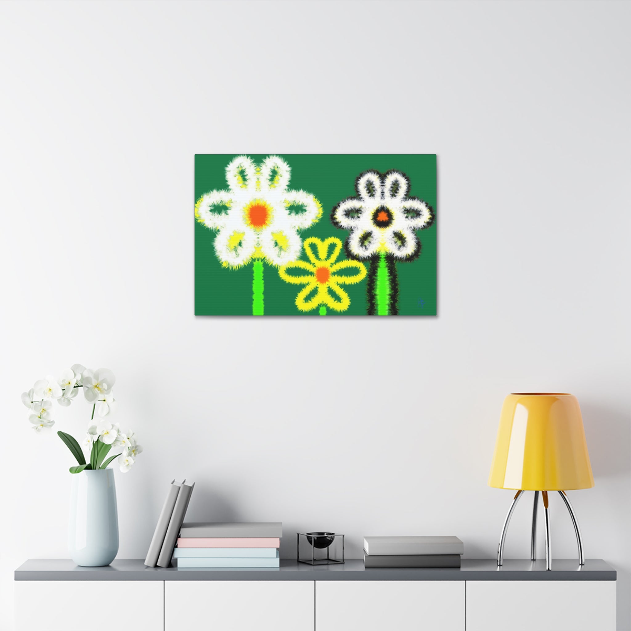 Bright Fuzzy Daisies Canvas Art — Yellow Floral Wall Decor, Stretched 1.5"