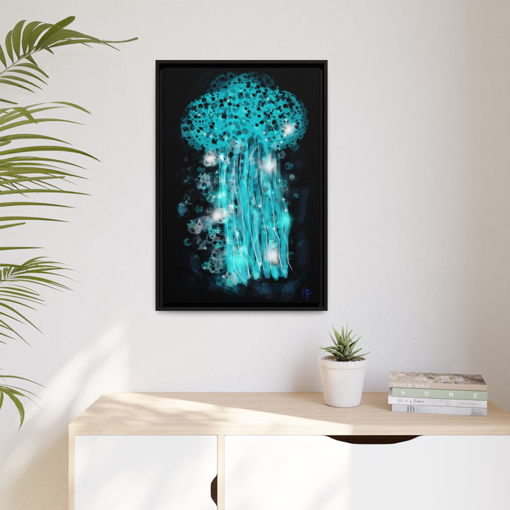 Glowing Jellyfish Art Print — Framed Matte Canvas
