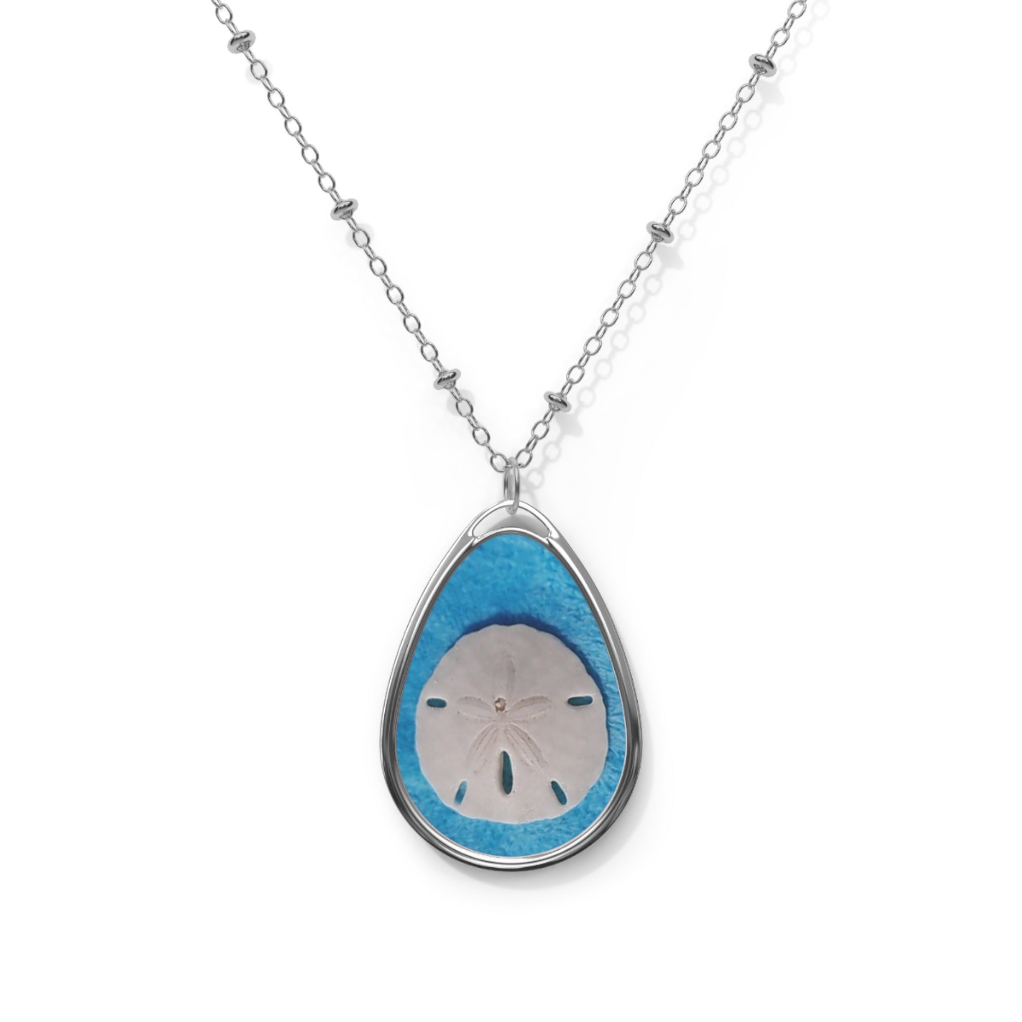 Coastal Oval Necklace - Sand Dollar Pendant in Blue