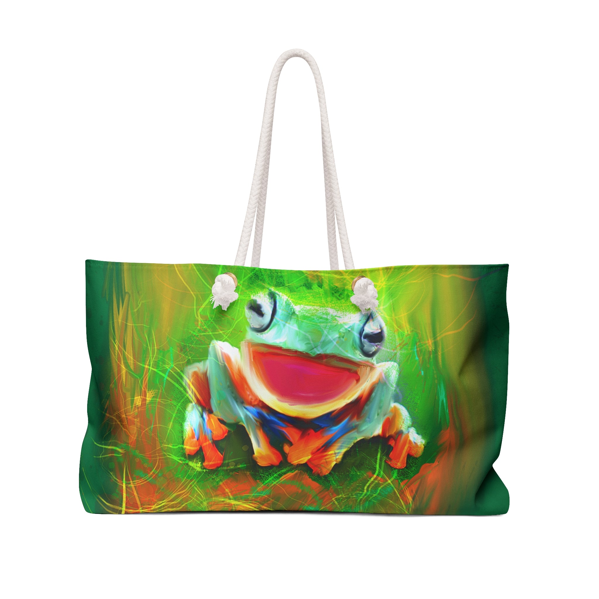 Colorful Frog Weekender Bag — Vibrant Tropical Travel Tote