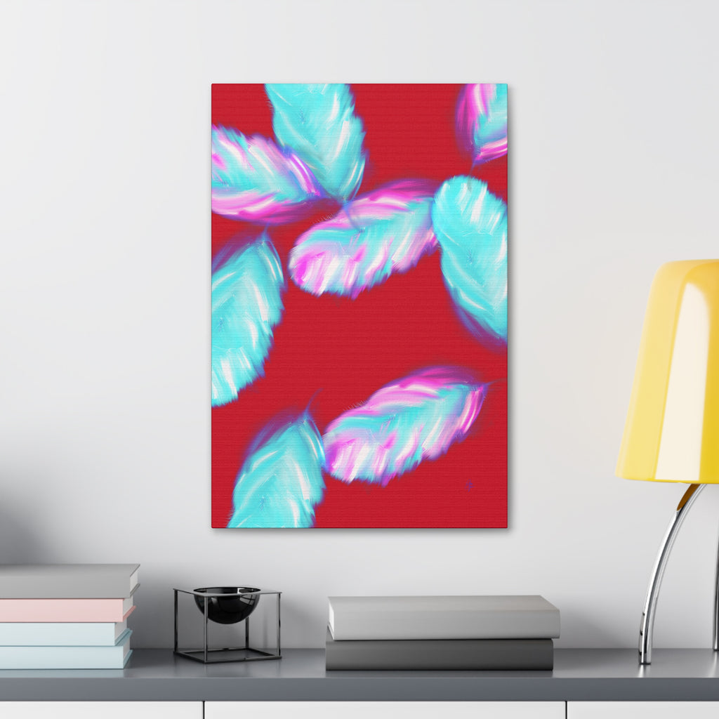Abstract Neon Feathers Canvas Print — Turquoise & Pink Stretched Wall Art