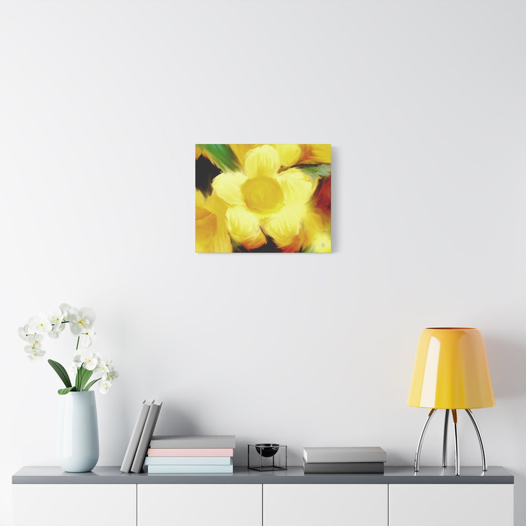 Yellow Floral Canvas Wall Art – Bright Sunflower-Style Painting, Matte Stretched Print