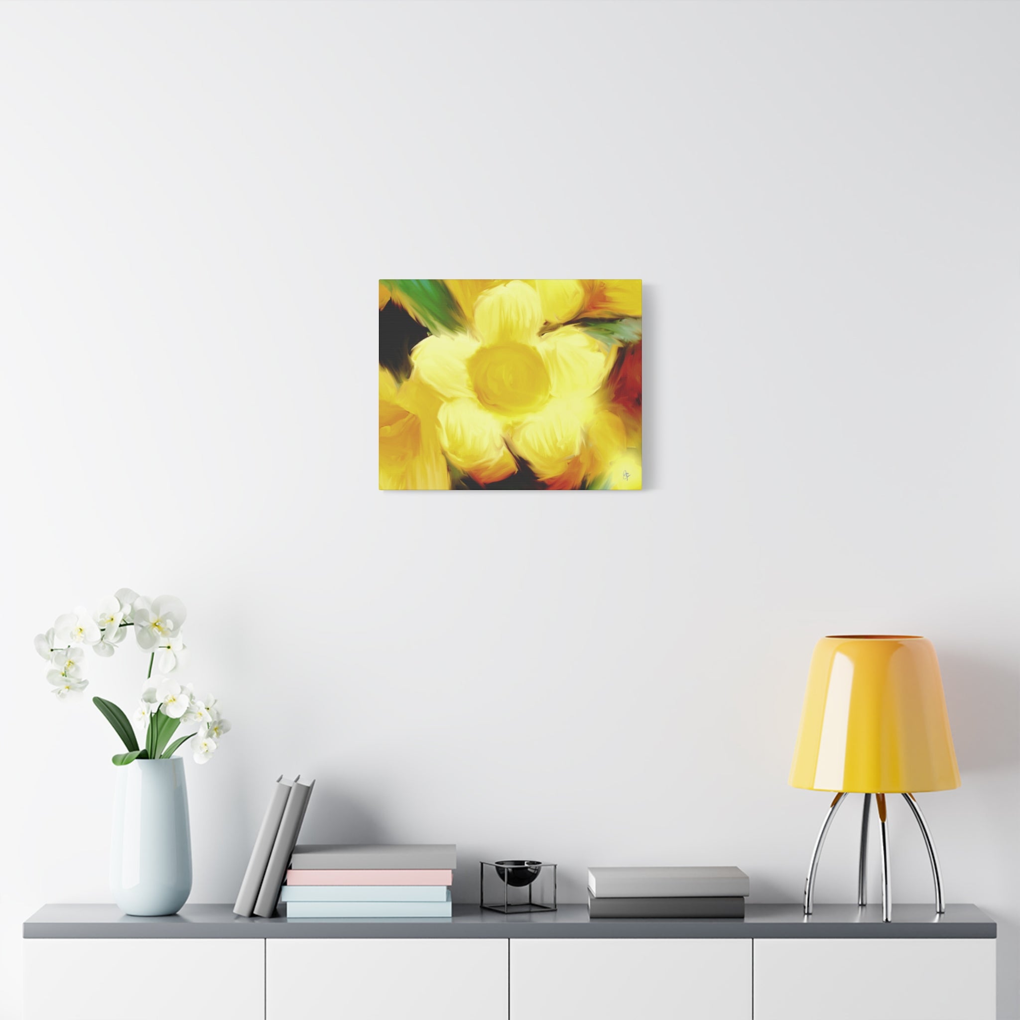 Yellow Floral Canvas Wall Art – Bright Sunflower-Style Painting, Matte Stretched Print