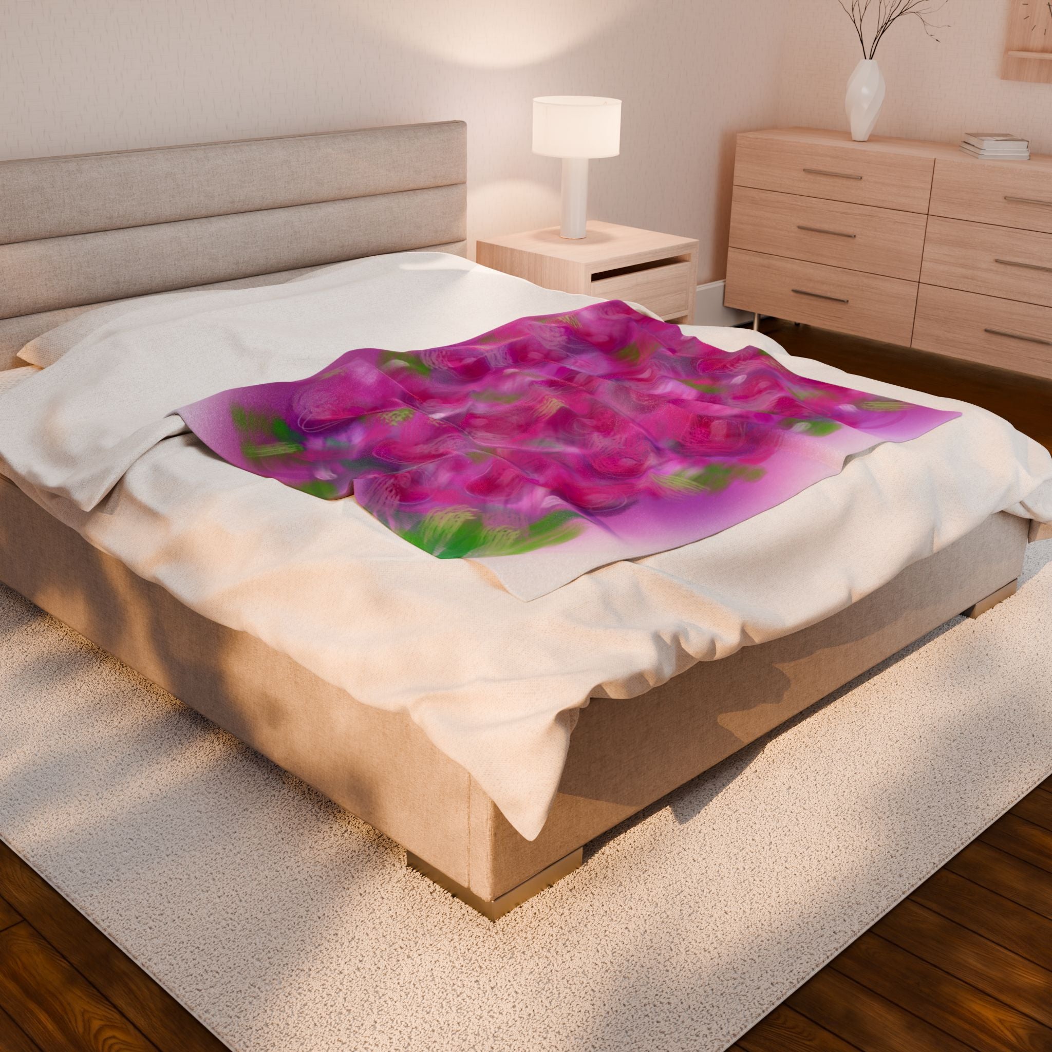 Velveteen Plush Blanket — Pink Rose Garden Floral Throw