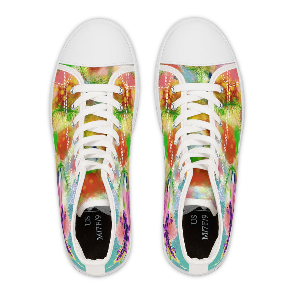 Floral Watercolor High Top Sneakers — Women's Colorful Garden Print Shoes