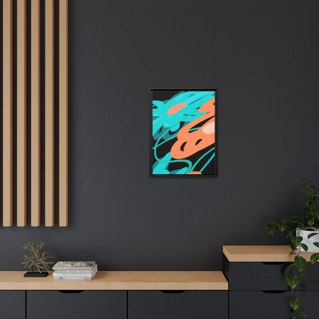 Abstract Teal & Coral Splash Framed Canvas