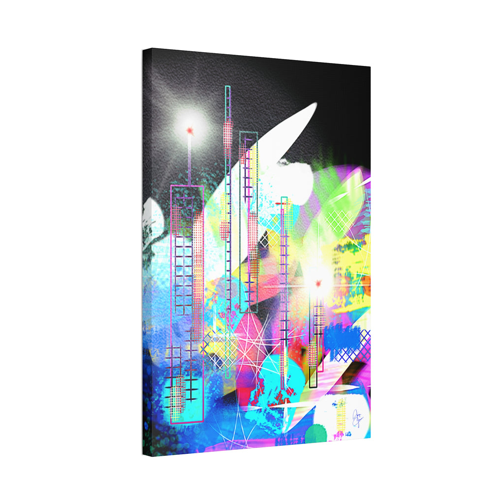 Abstract Neon Cityscape Canvas Print — Stretched 1.5"