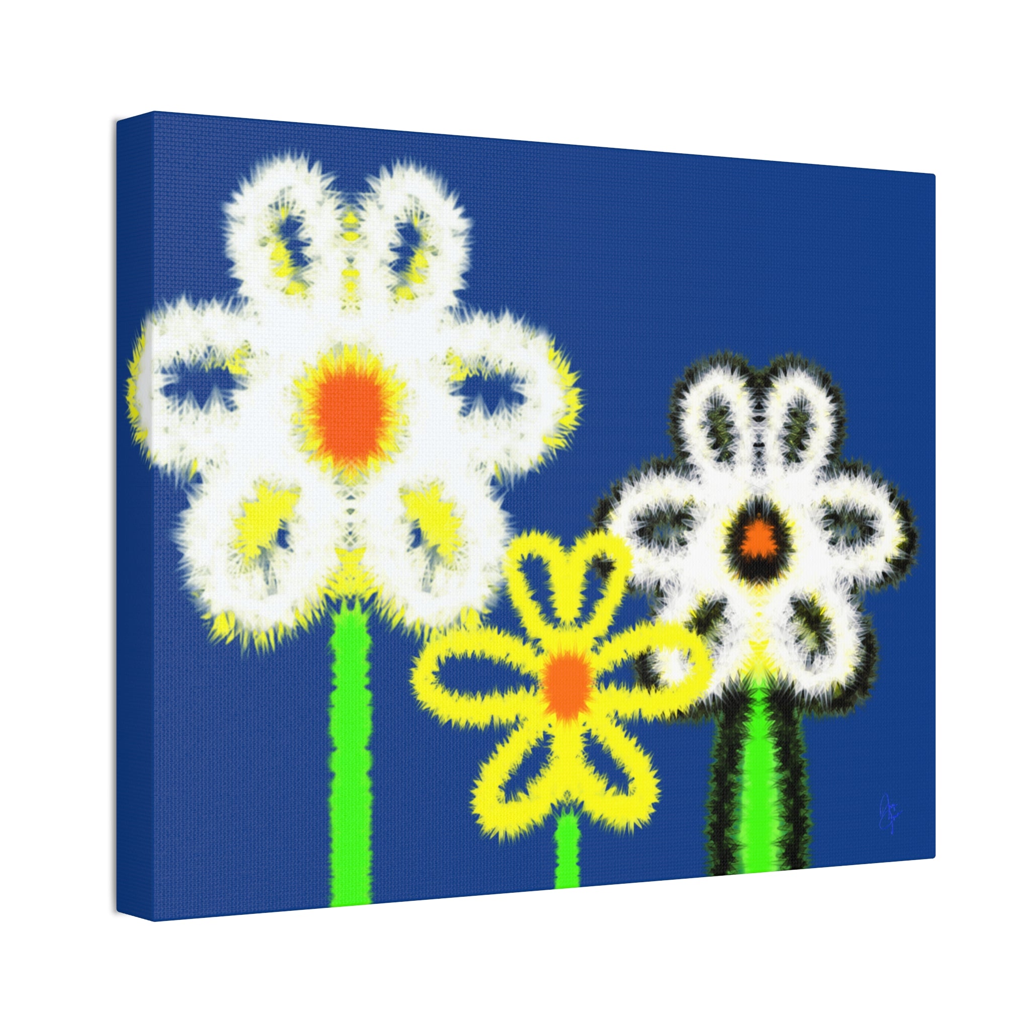 Bright Fuzzy Daisies Canvas Art — Yellow Floral Wall Decor, Stretched 1.5"