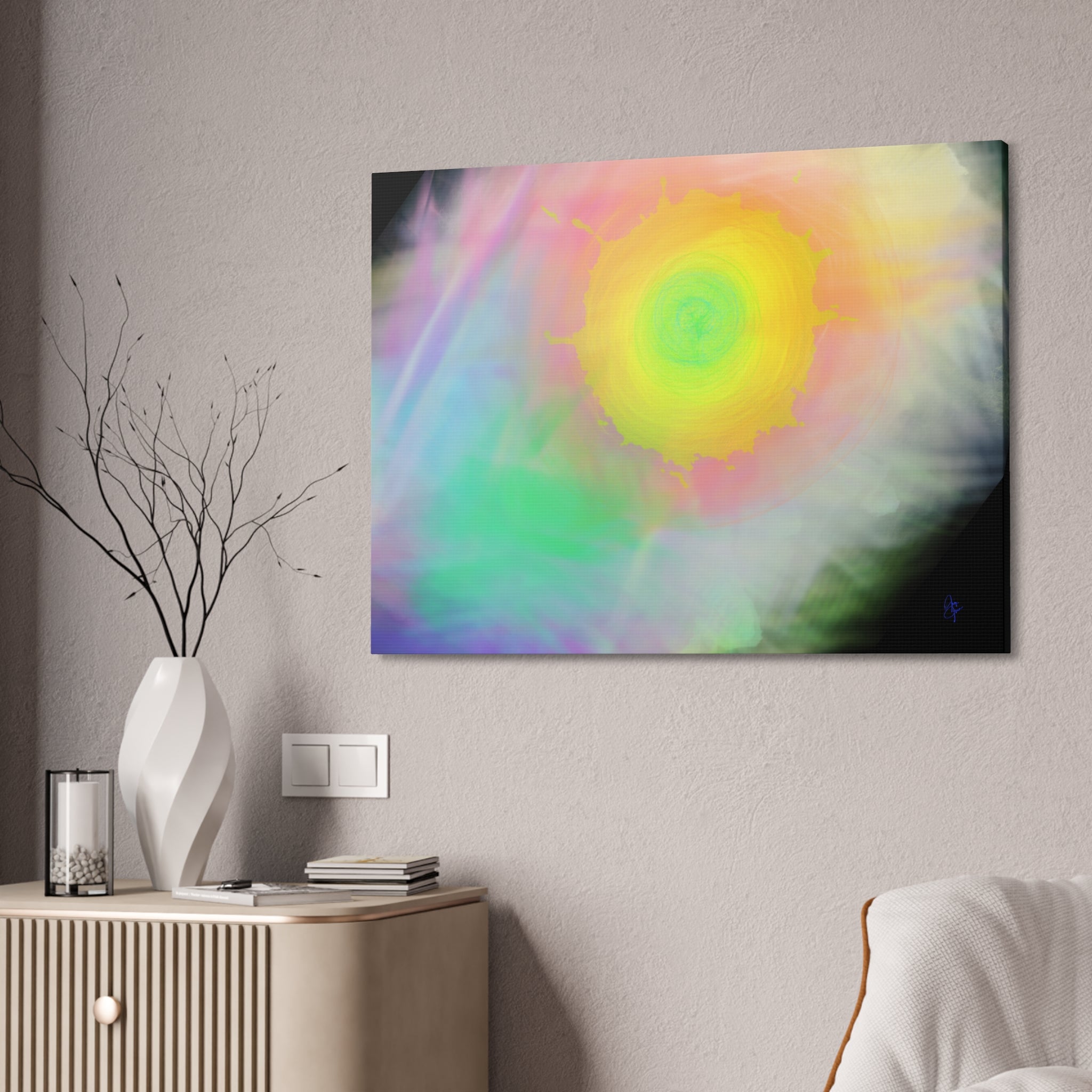 Neon Feather Canvas Stretched Wall Art
