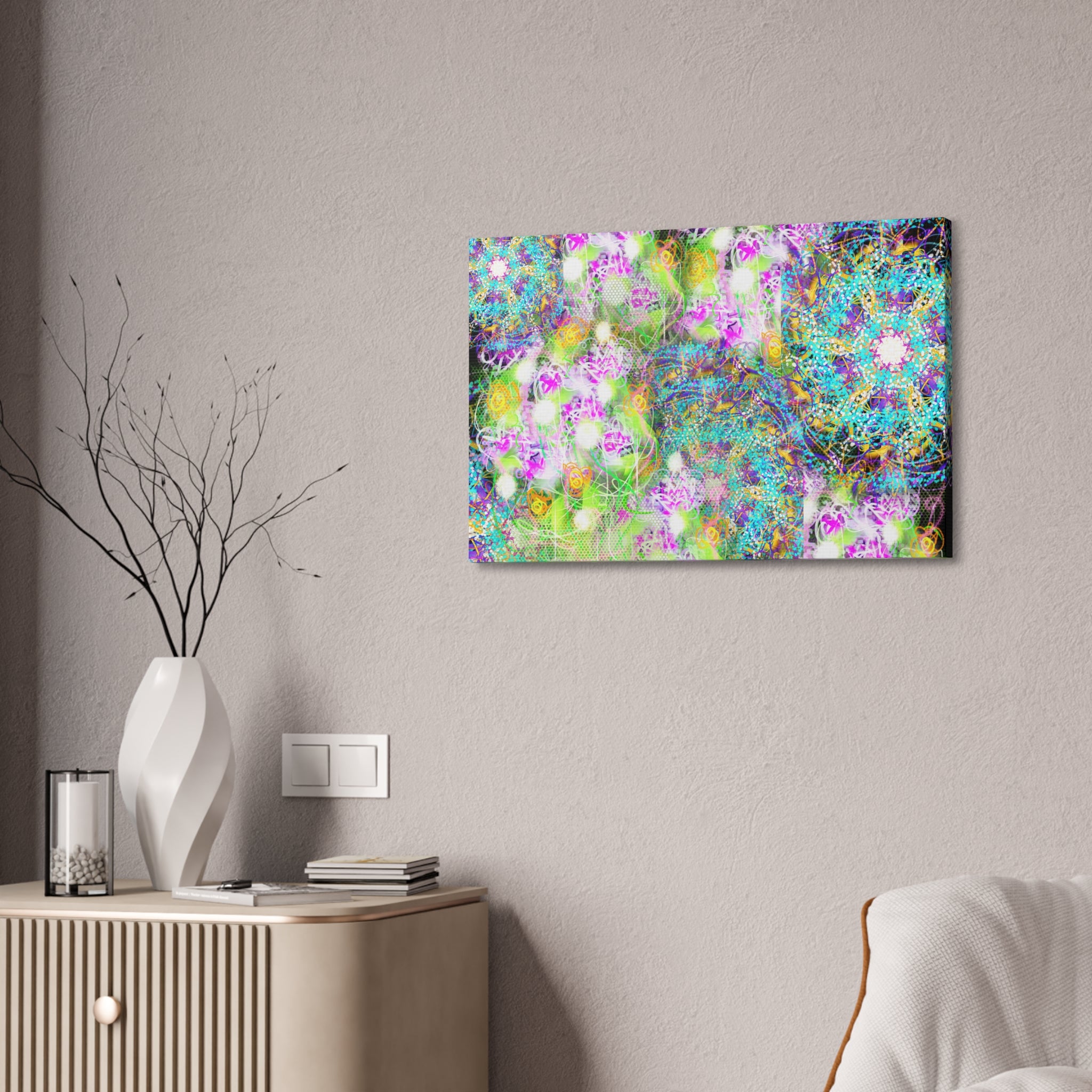 Abstract Floral Galaxy Canvas - Vibrant Stretched Wall Art