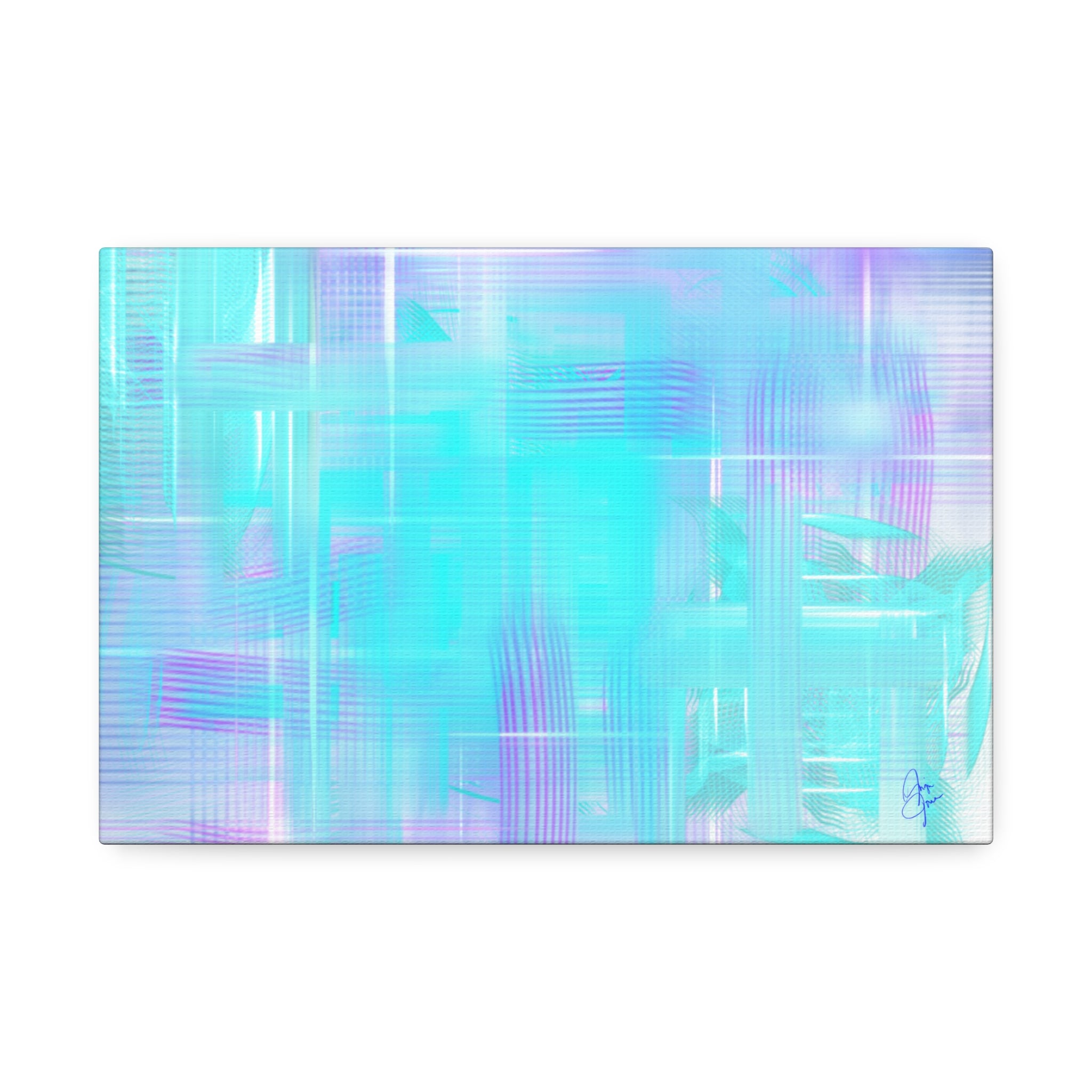 Abstract Aqua Pastel Canvas Art - Turquoise & Lavender Modern Wall Decor (1.5" Stretched)