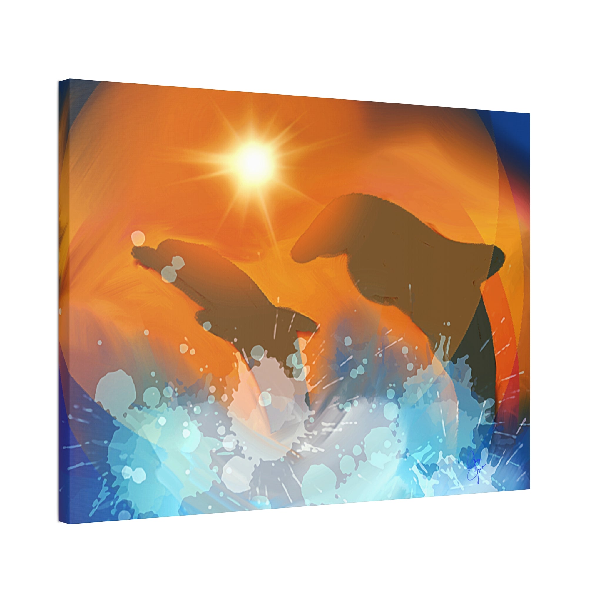 Sunset Dolphin Canvas Wall Art — Vibrant Ocean Sunset Stretch Canvas
