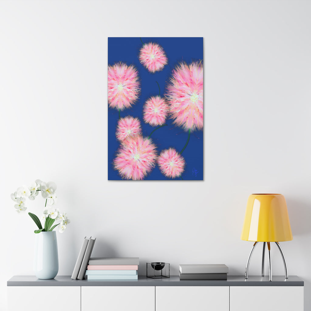 Pink Dandelion Burst Canvas Print — Stretched 1.5" Floral Wall Art