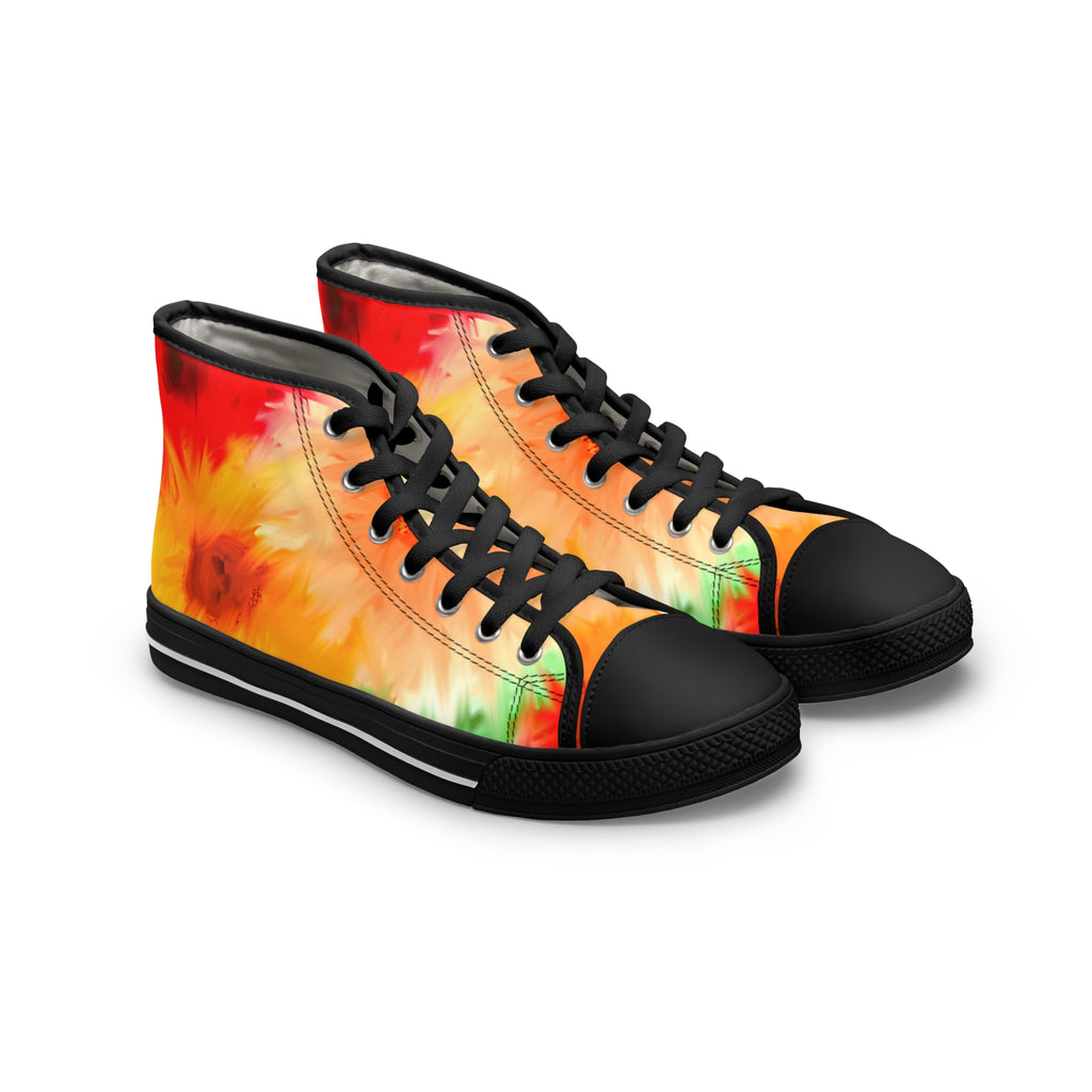 Tie-Dye Sunrise High Top Sneakers — Women's Colorful Floral Burst Shoes