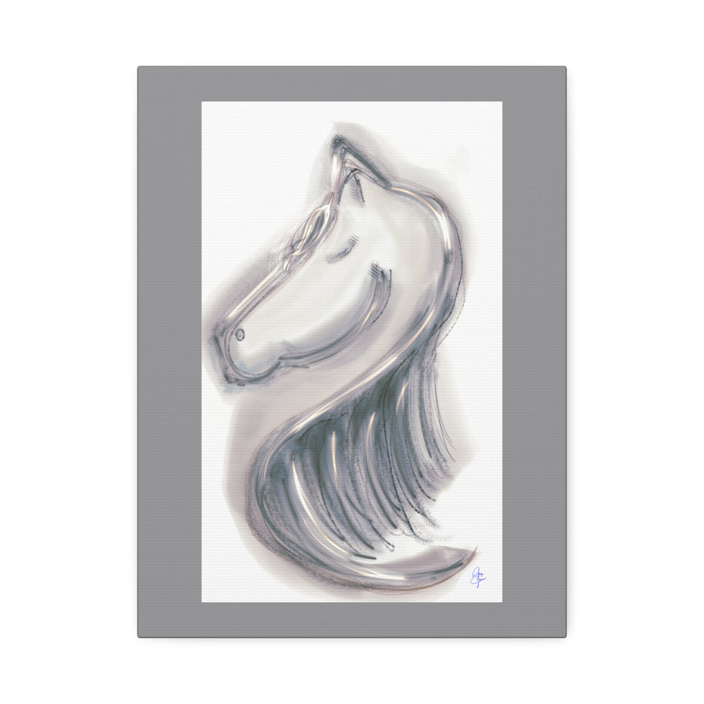Silver Horse Head Canvas Art — Modern Minimalist Equestrian Wall Decor