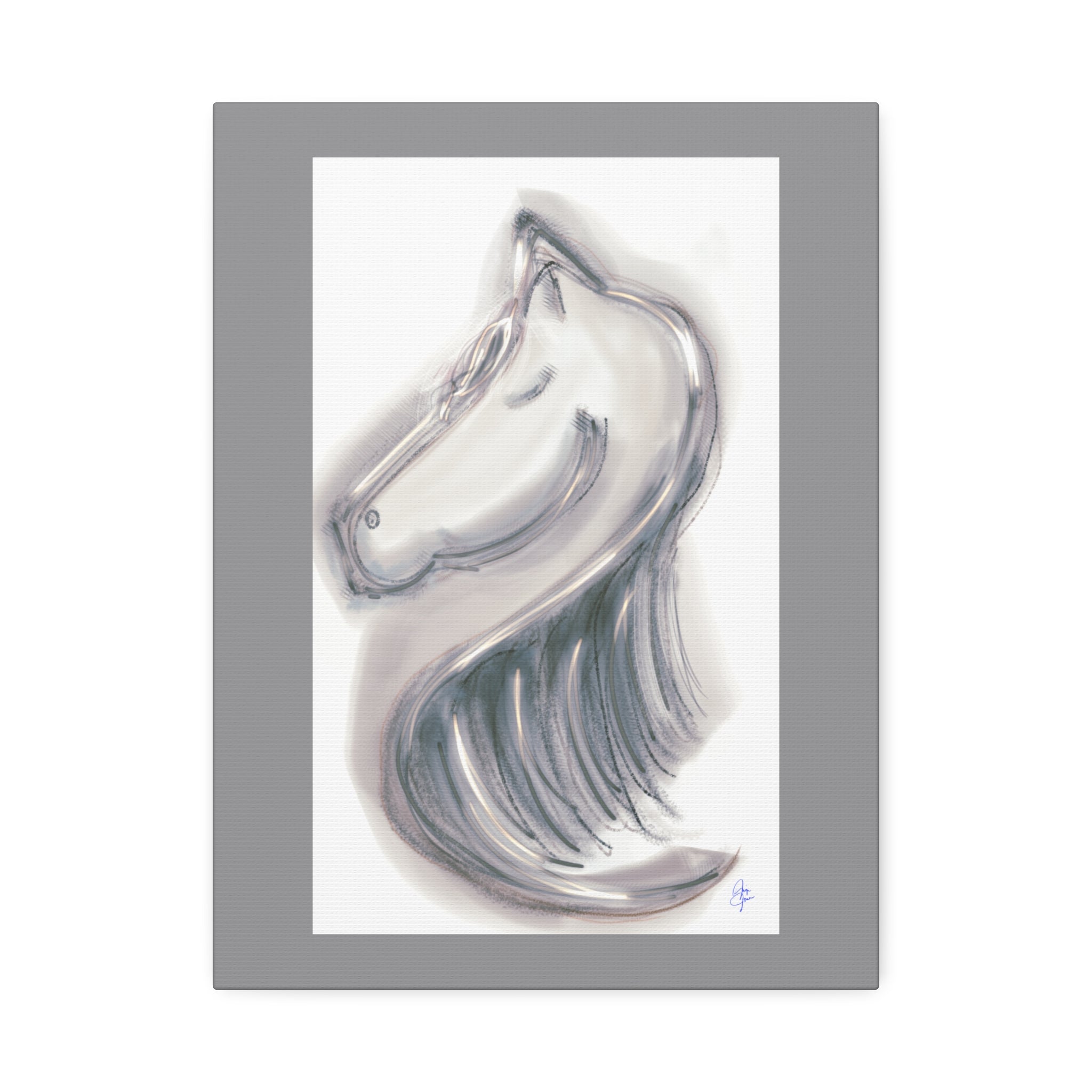 Silver Horse Head Canvas Art — Modern Minimalist Equestrian Wall Decor