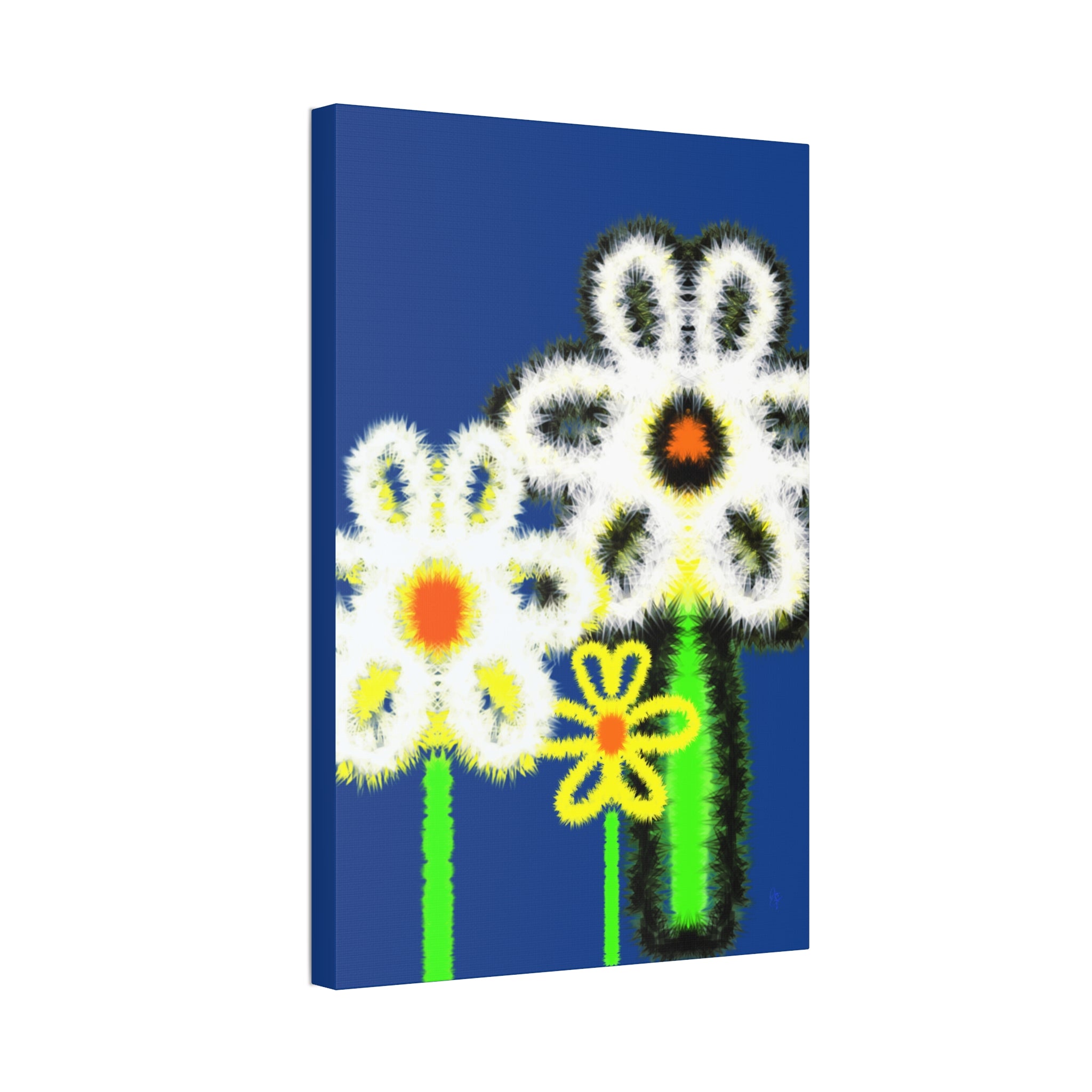 Bright Fuzzy Daisies Canvas Art — Yellow Floral Wall Decor, Stretched 1.5"