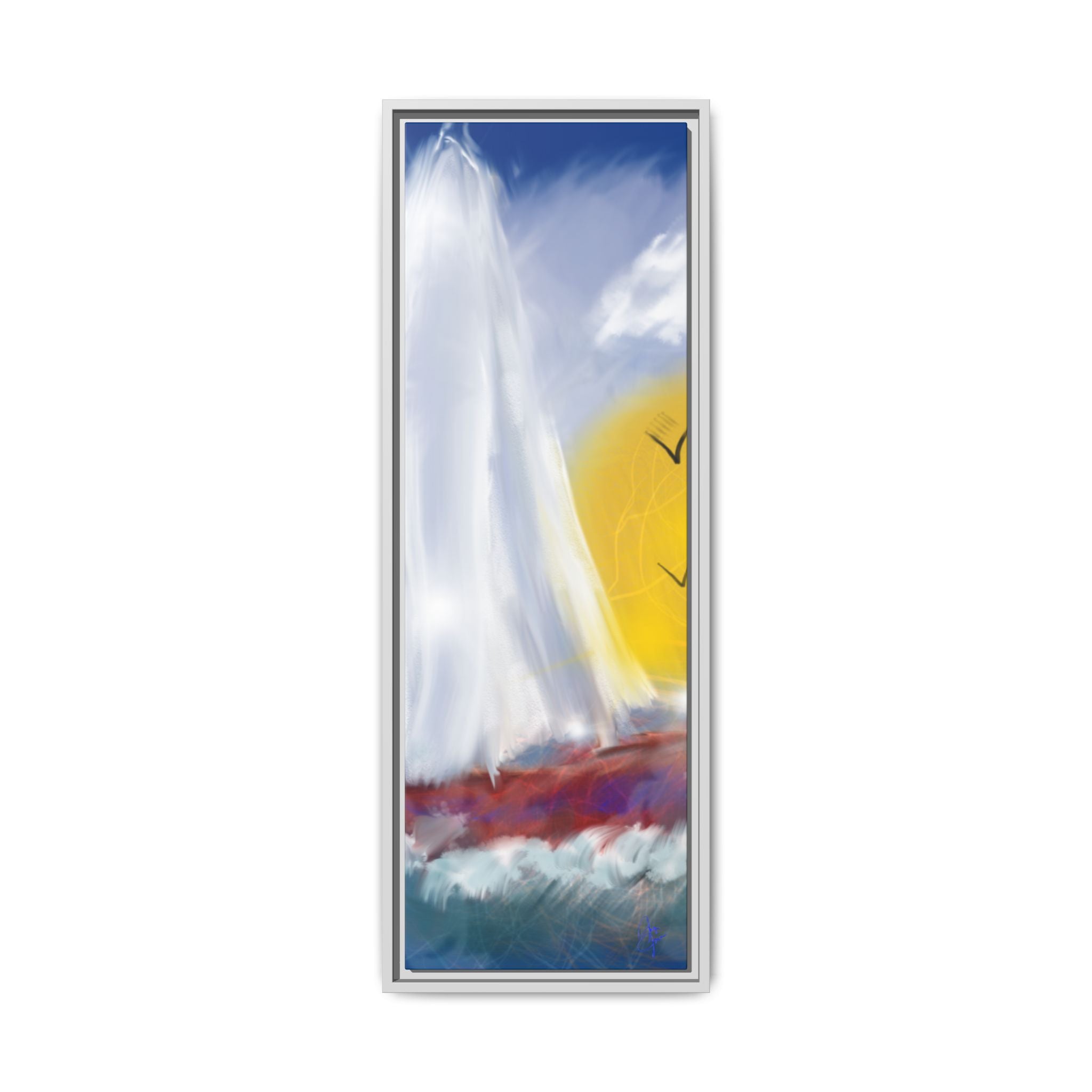 Sailboat Sunset Matte Framed Canvas Print — Coastal Seascape Wall Art