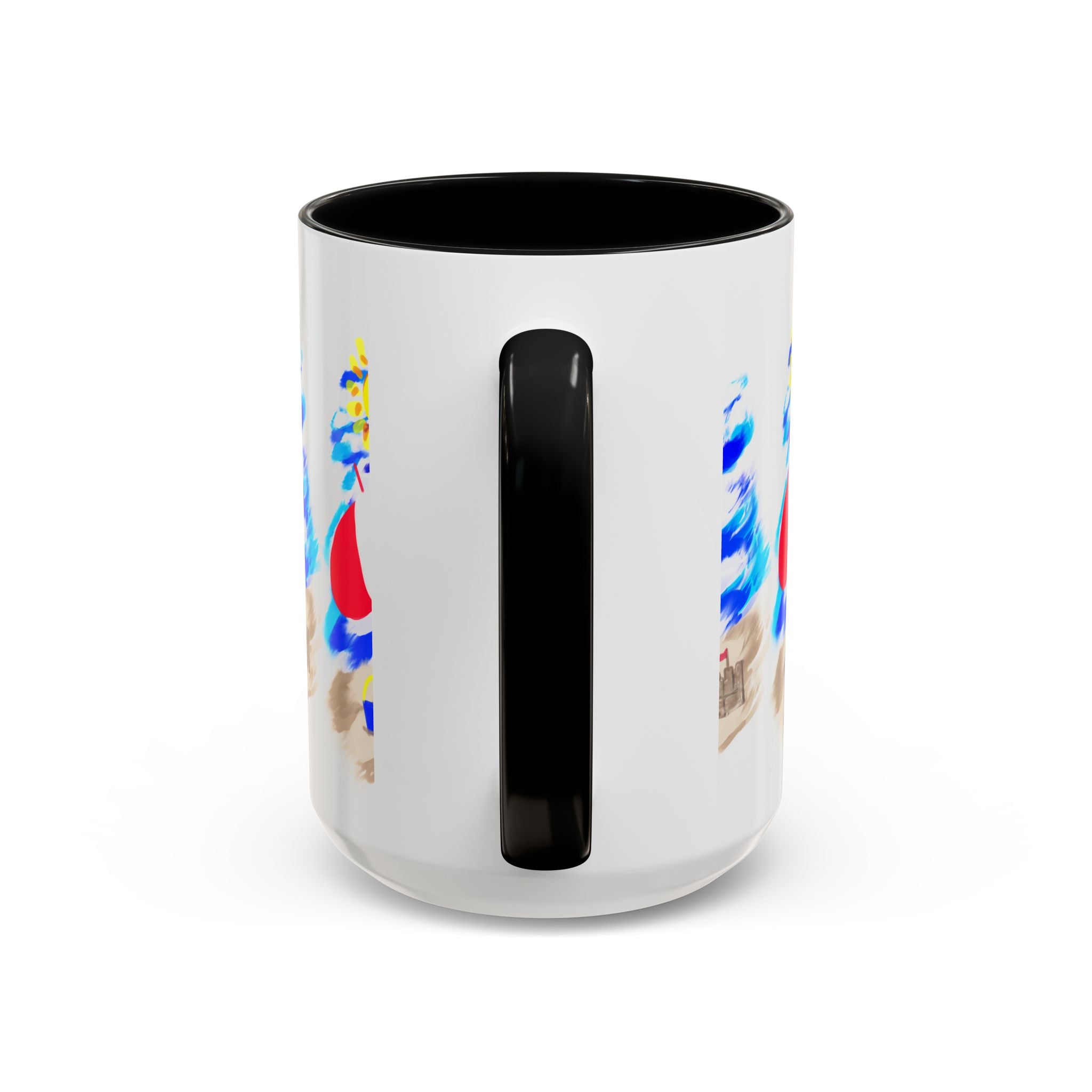 Beach Scene Coffee Mug – Summer Umbrella, Sun & Sandcastle Accent Mug