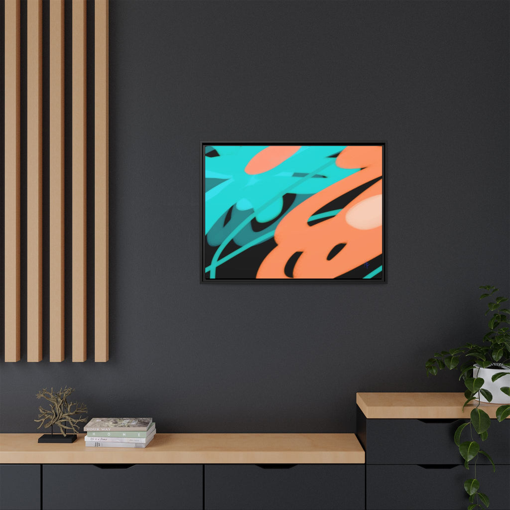 Abstract Teal & Coral Splash Framed Canvas