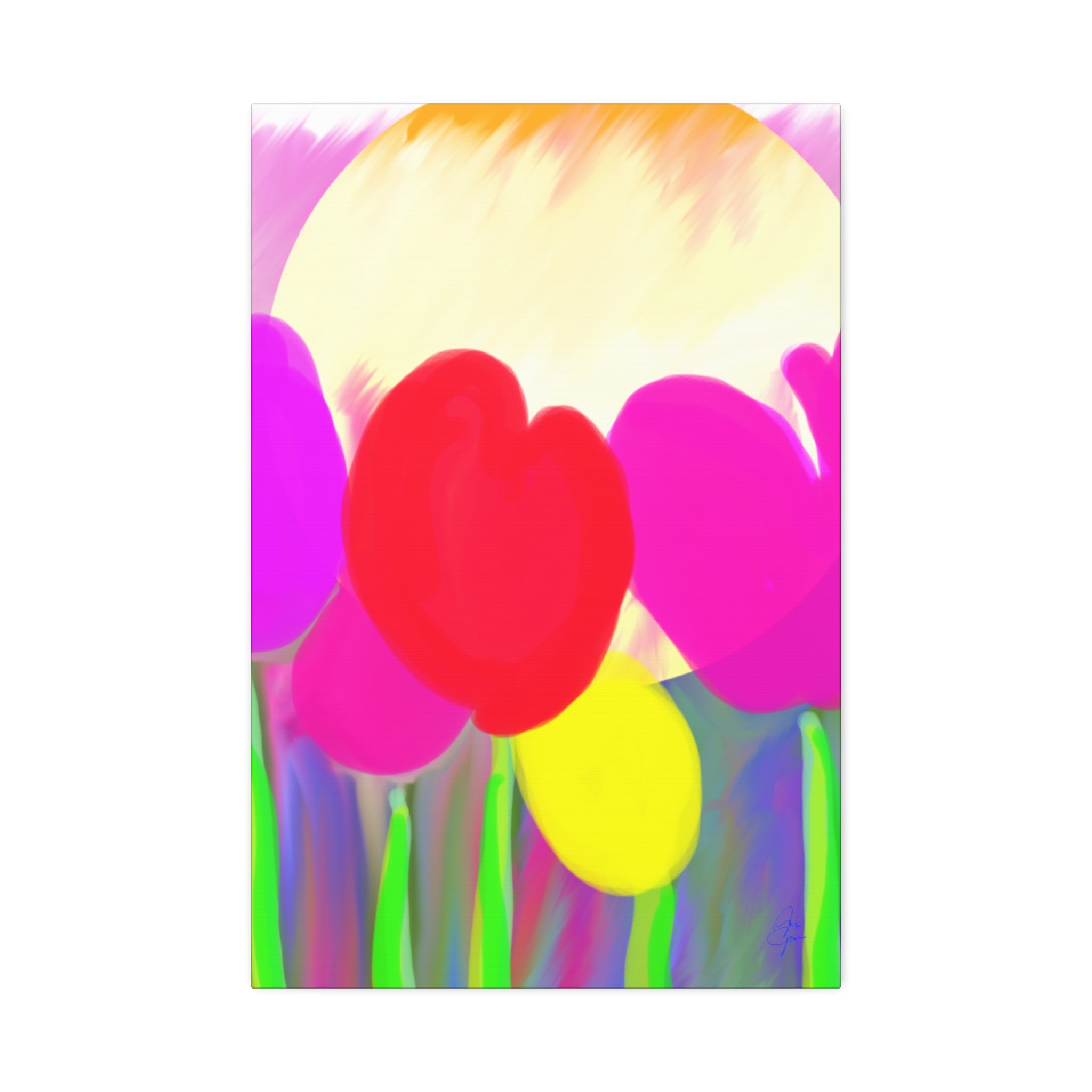 Bright Tulip Canvas Wall Art — Colorful Heart Flowers Stretched Canvas