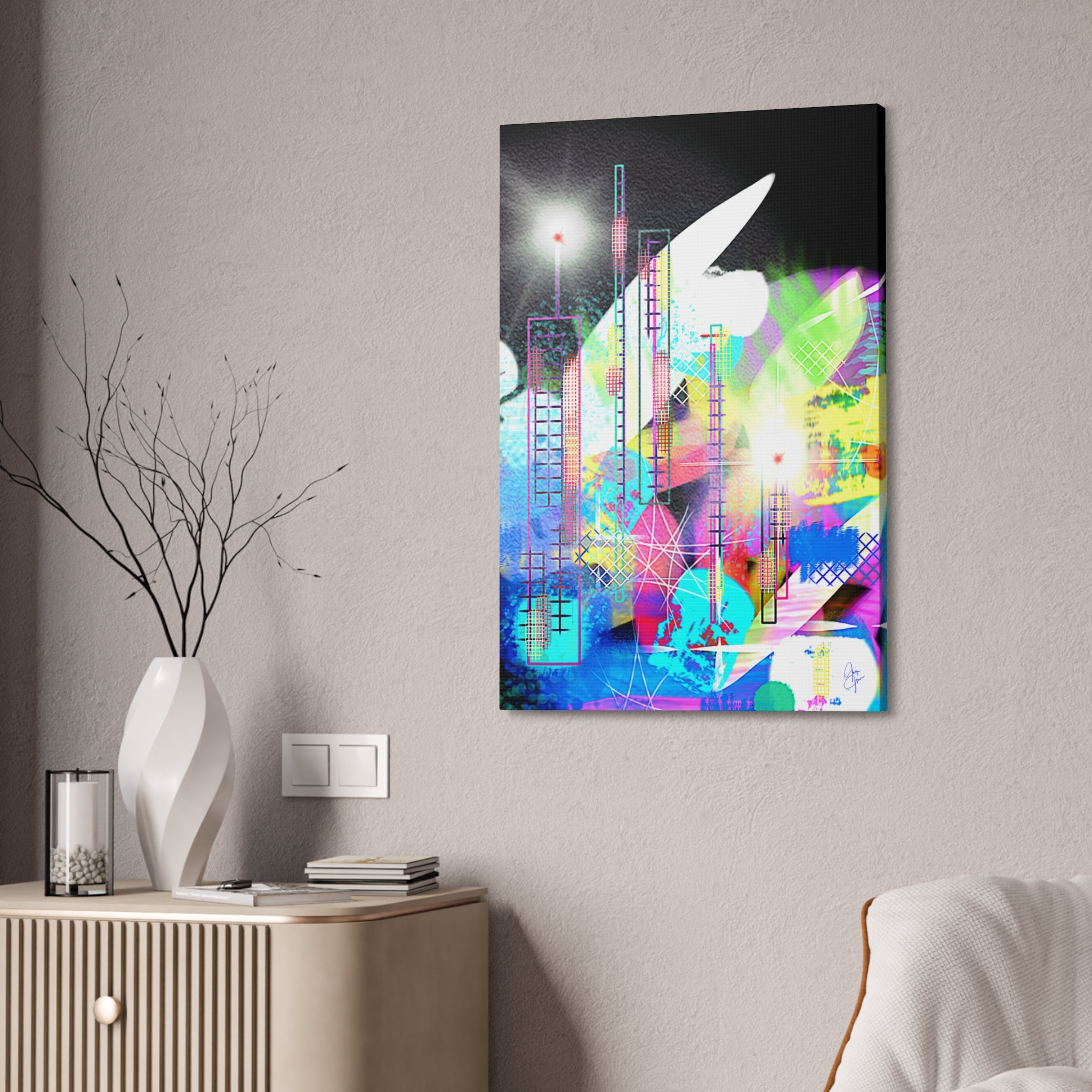 Abstract Neon Cityscape Canvas Print — Stretched 1.5"