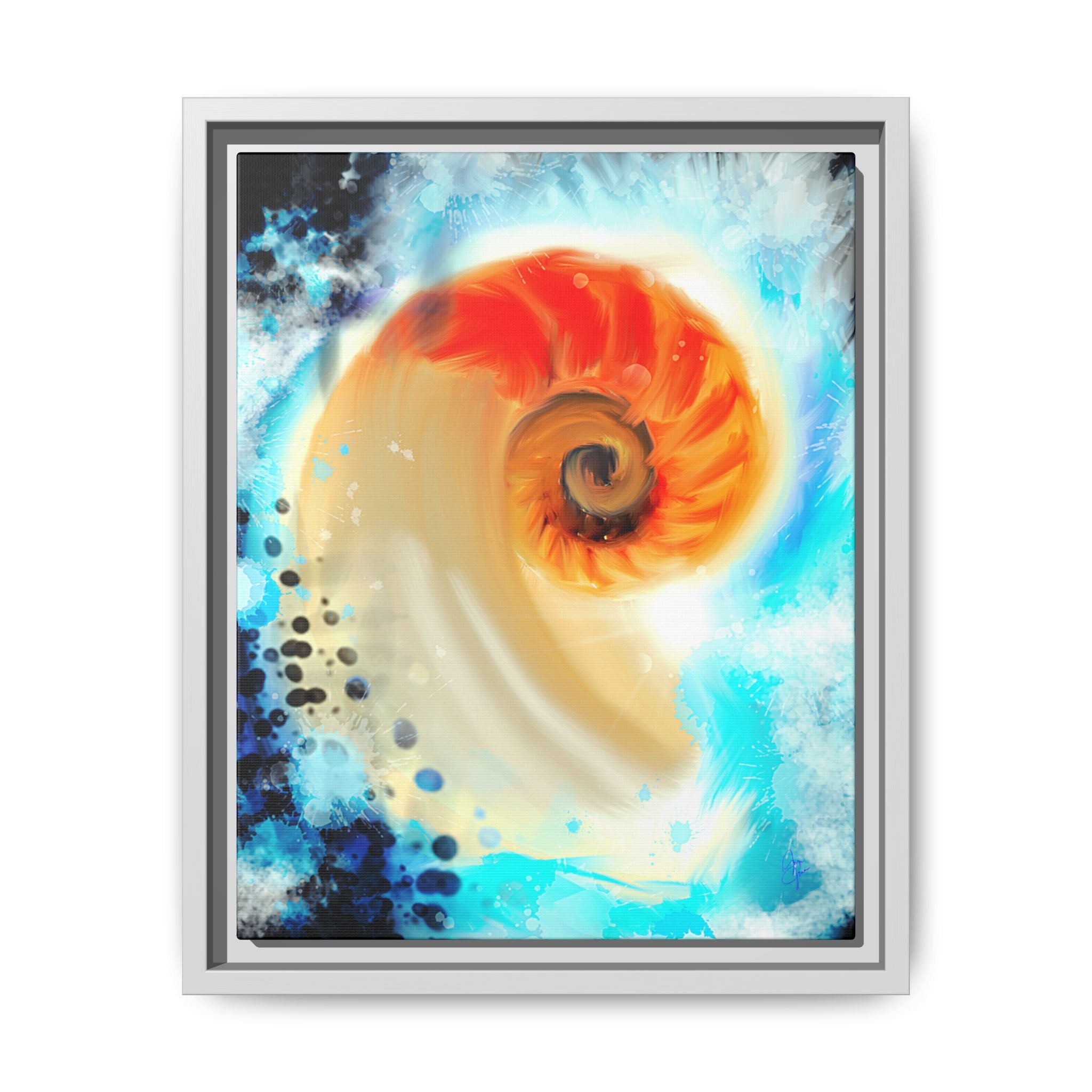 Framed Abstract Spiral Canvas Art — Vibrant Nautical Wave Print