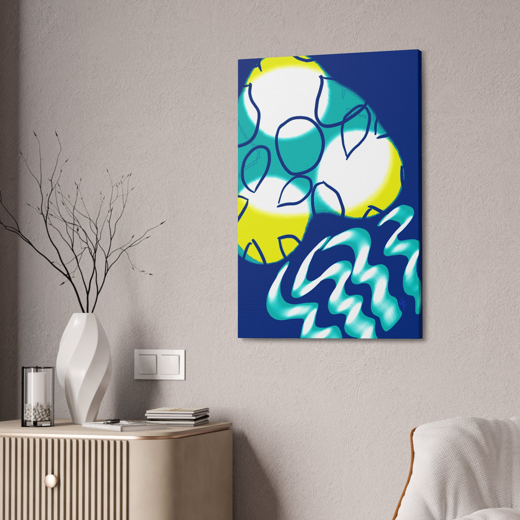 Abstract Ocean Waves Jellyfish Canvas Art — Blue & Teal Modern Wall Decor, Stretched 1.5"