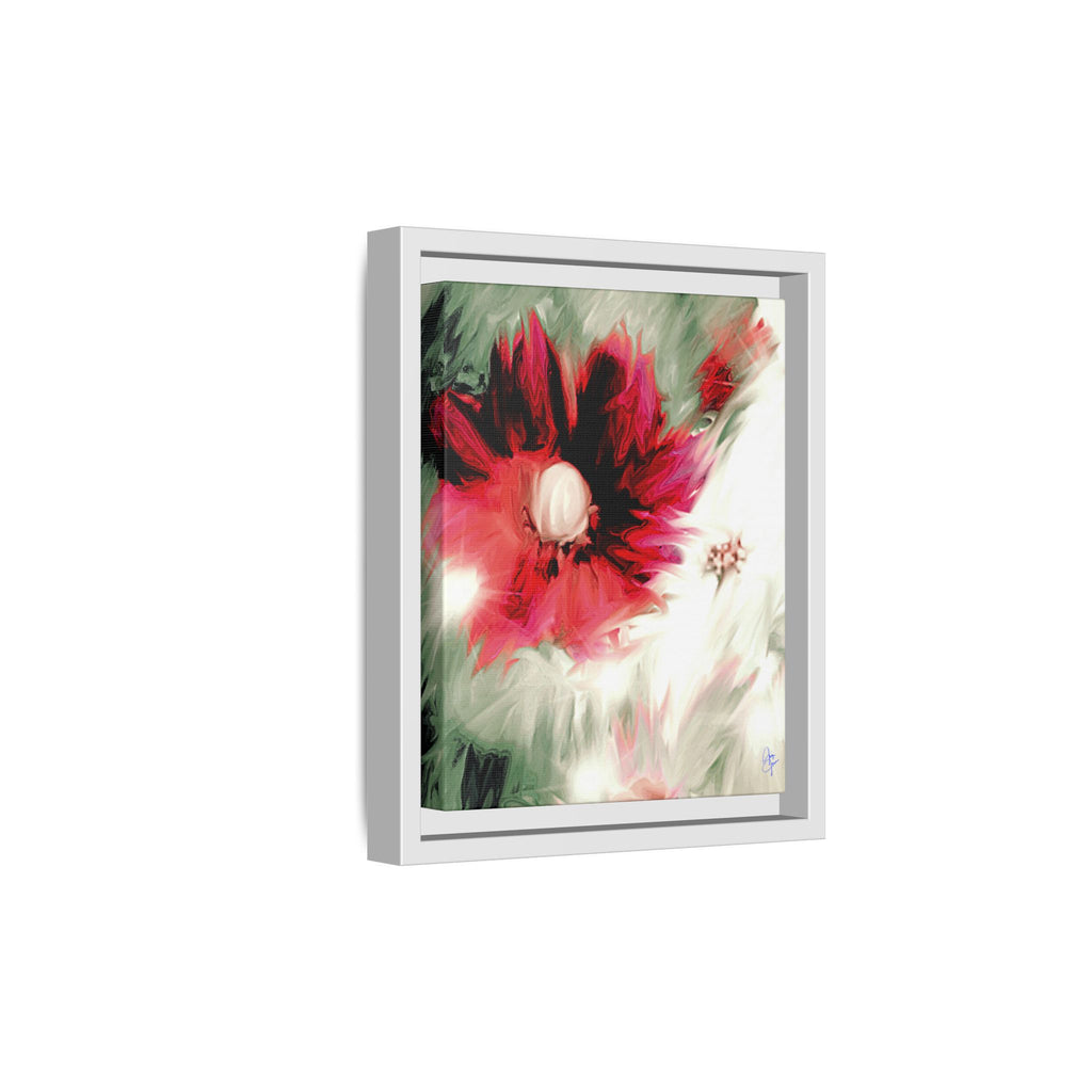 Framed Matte Canvas Print — Blurred Red & White Floral Art